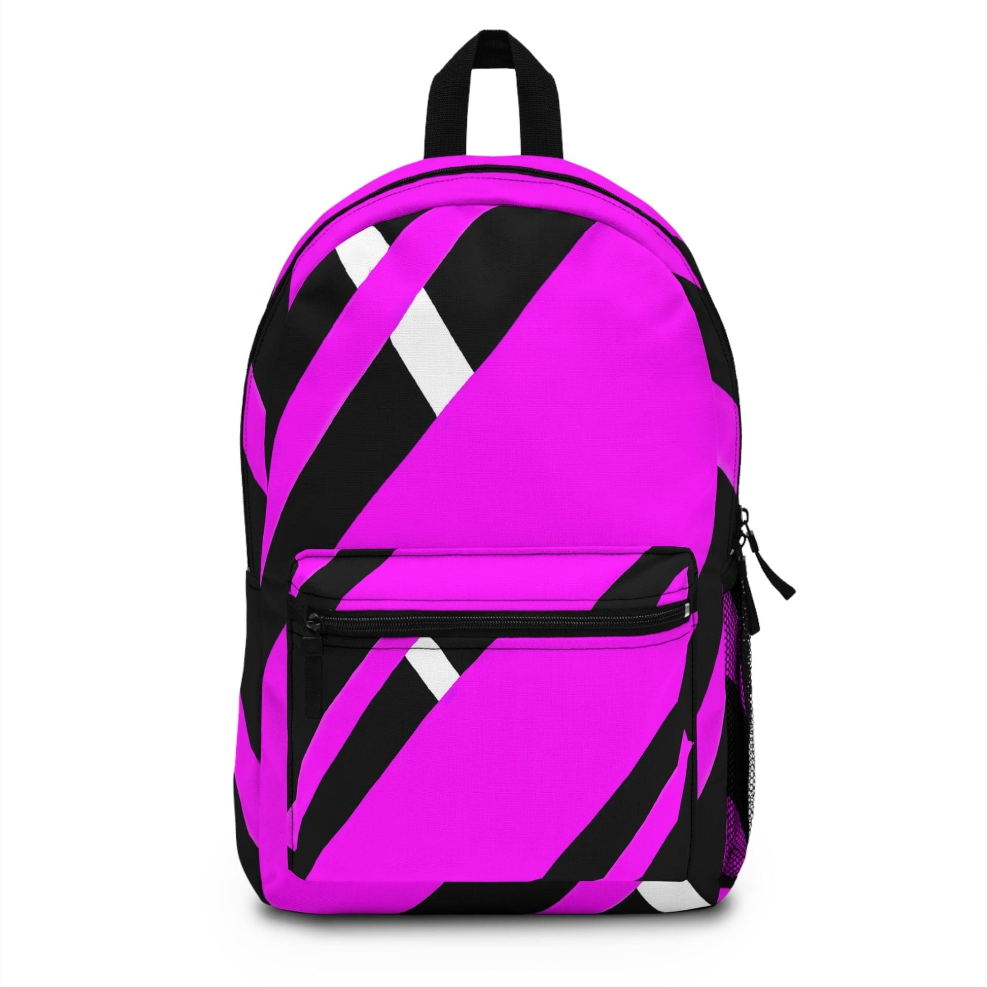Backpack - Large Water-resistant Bag - Black and Pink Geometric Pattern-0