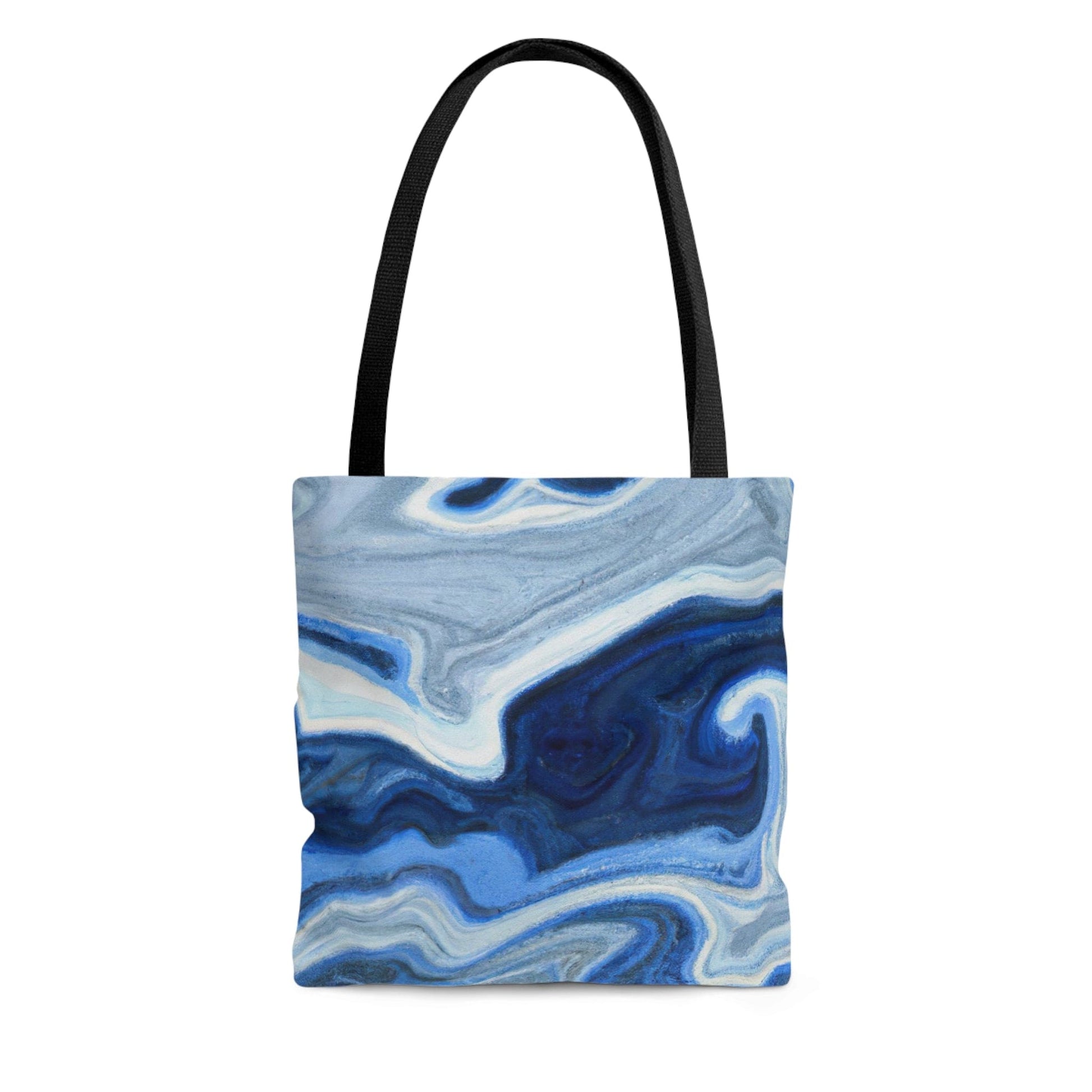 Large Tote Bag Blue White Grey Marble Pattern-1