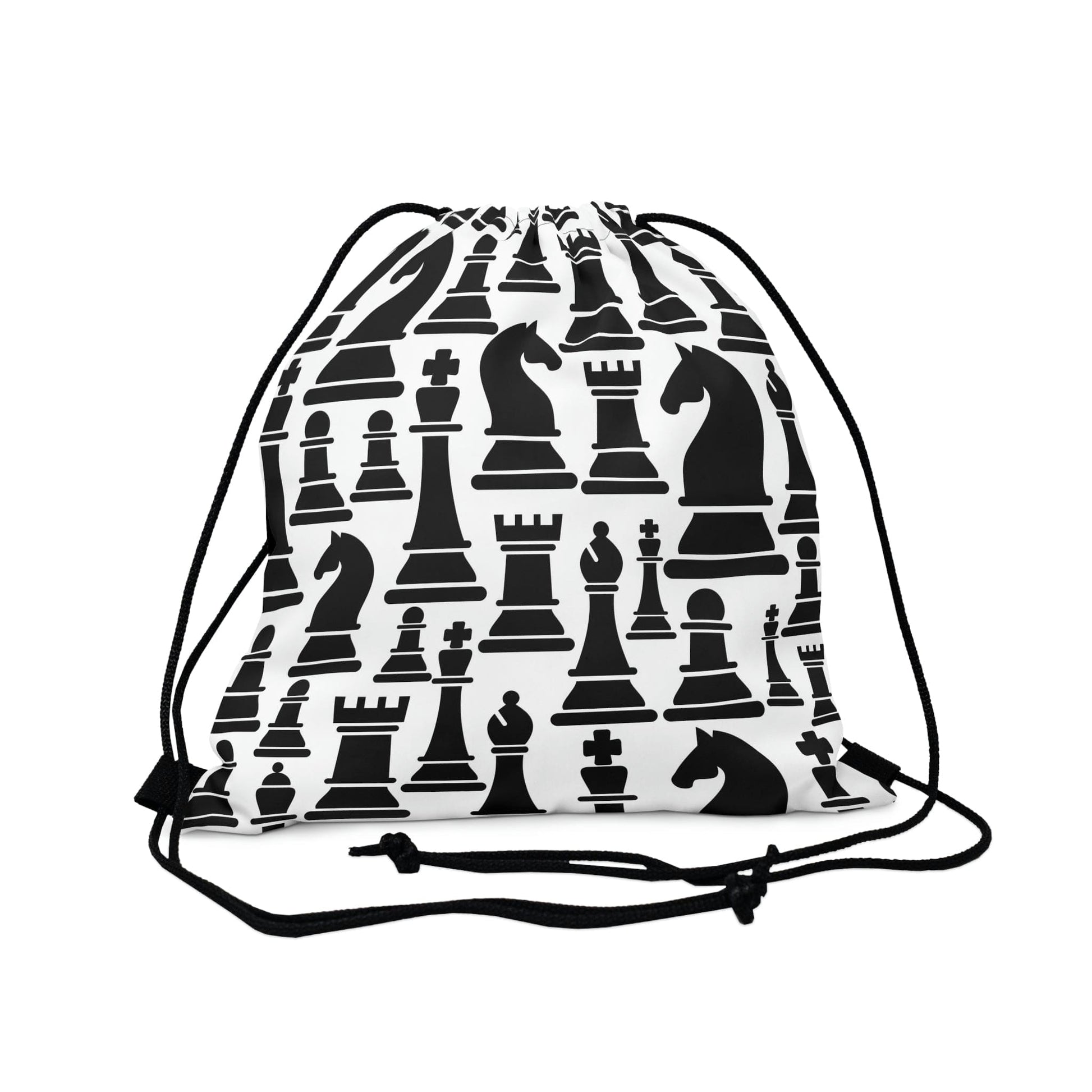 Drawstring Bag - Black and White Chess Print-0