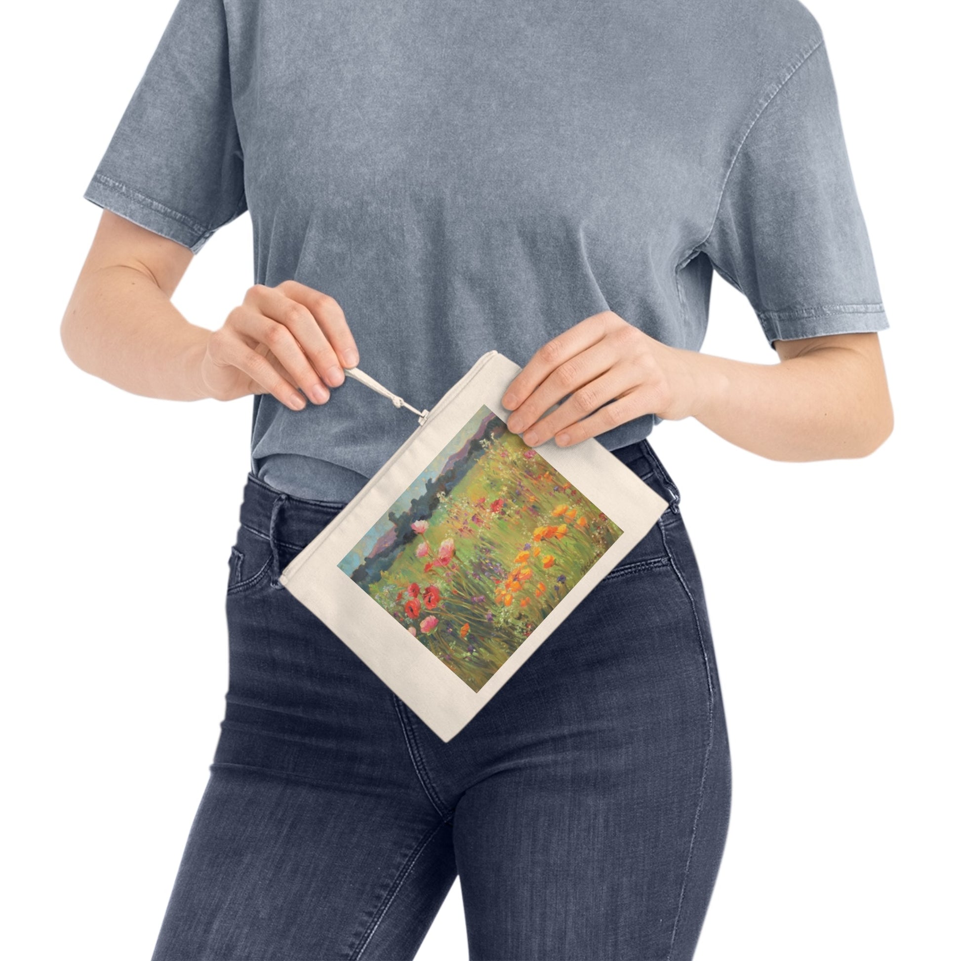 Eco-Friendly Pouch with 'Field of Poppies' I Original Artwork by American Artist Barbara Cleary-3