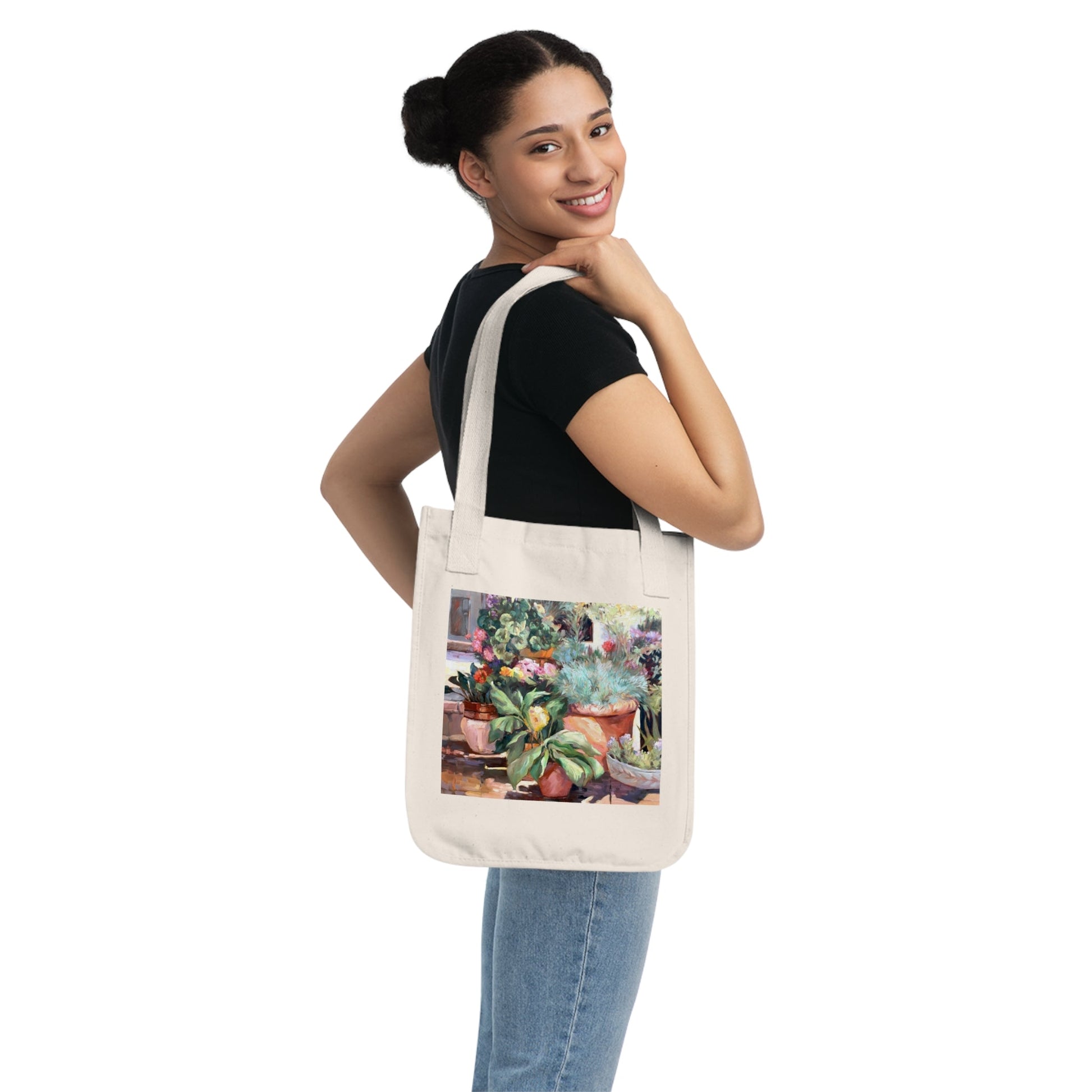 Organic Canvas Tote Bag with 'Garden Serenity' Floral I Original Artwork by American Artist Barbara Cleary-3