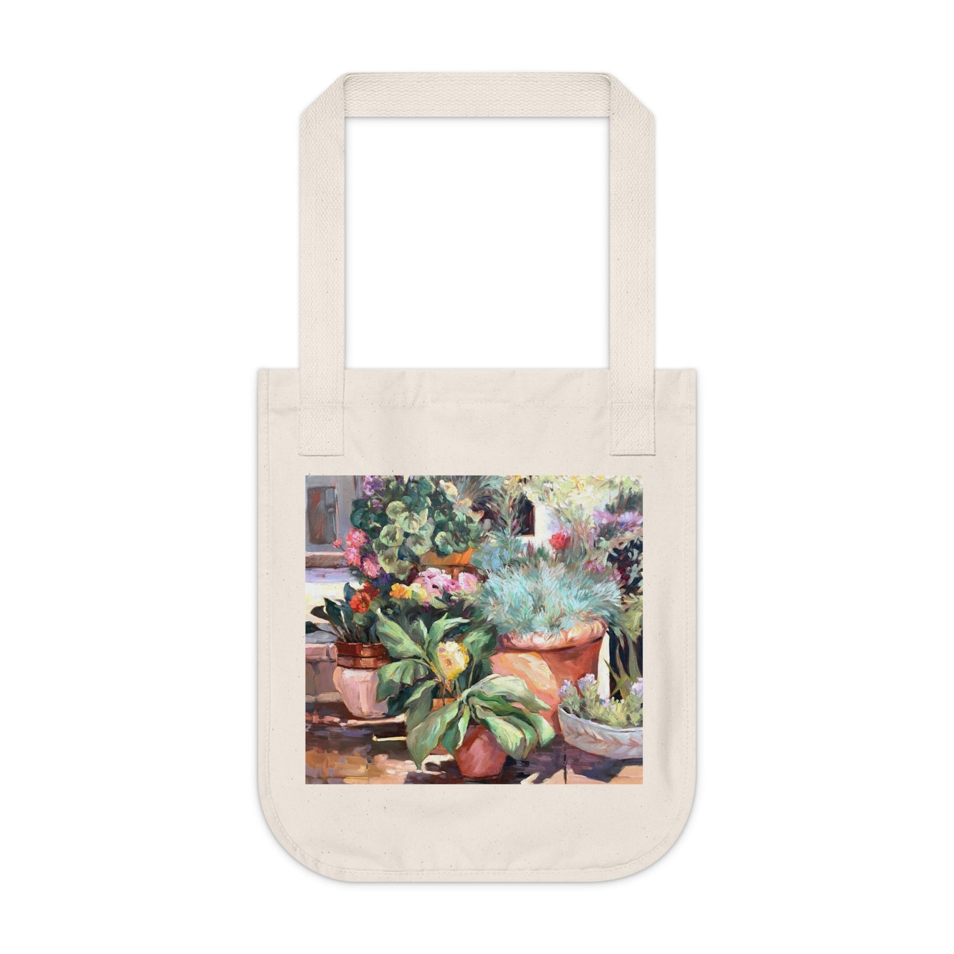 Organic Canvas Tote Bag with 'Garden Serenity' Floral I Original Artwork by American Artist Barbara Cleary-0