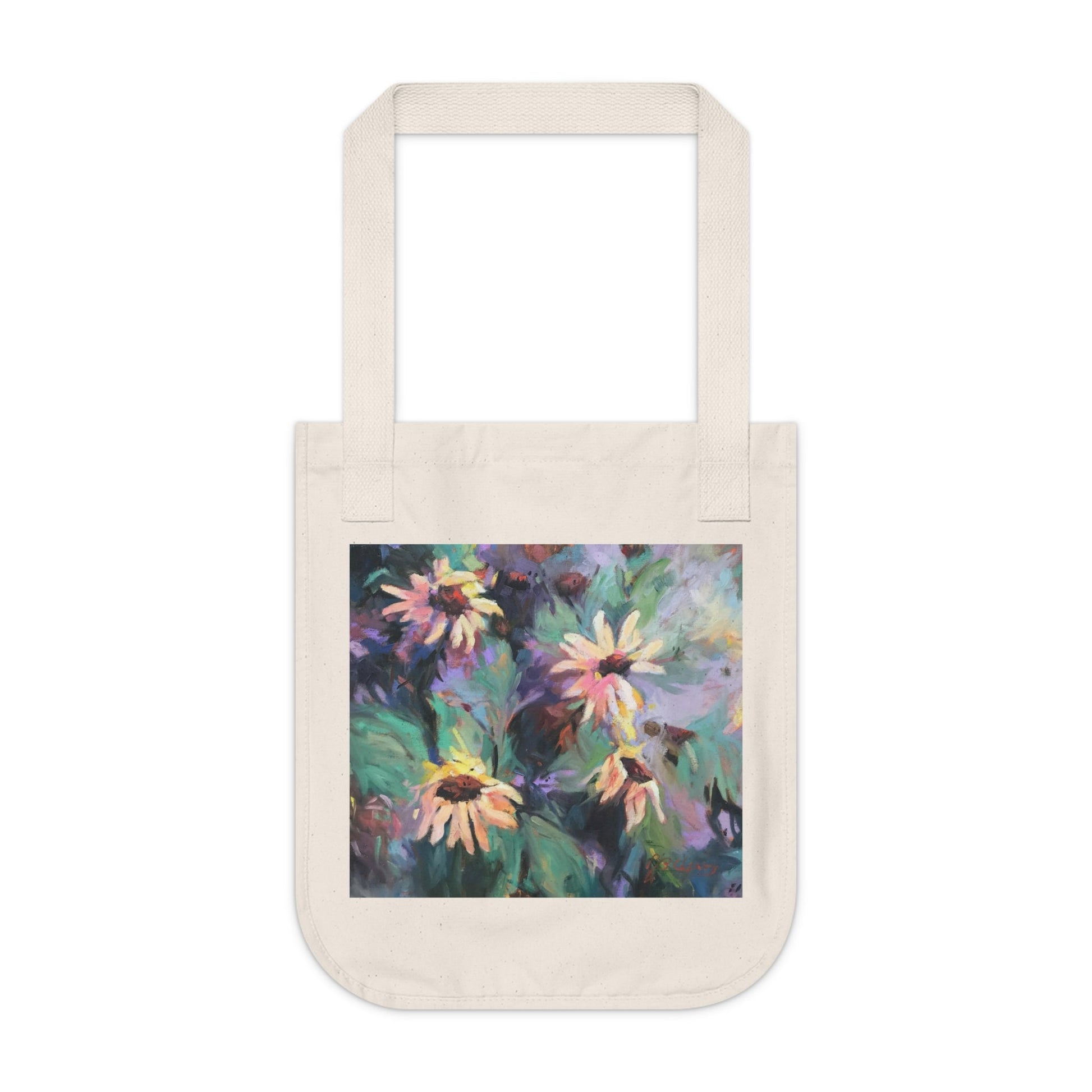 Organic Canvas Tote Bag with 'Eastern Light Wildflowers' I Original Artwork by American Artist Barbara Cleary-0