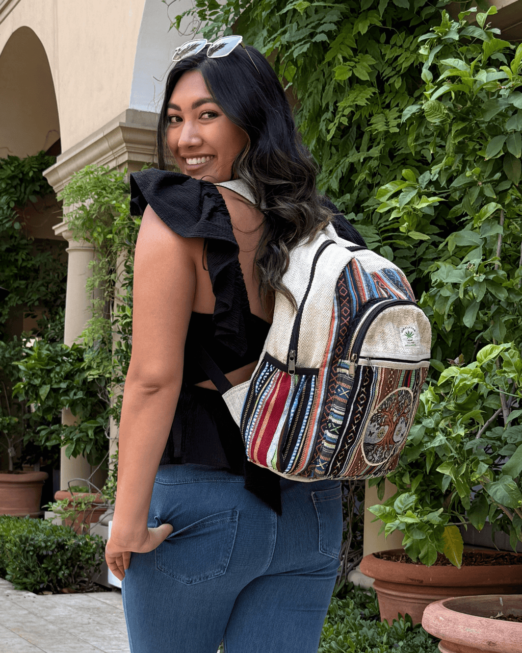 Kathmandu Collection Handmade Cotton and Hemp Tree of Life Backpack-3
