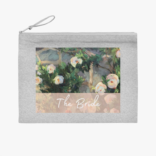 'Bachelorette' Eco-Friendly Pouch I Bridal Collection I with 'White Roses' Original Artwork by American Artist Barbara Cleary-1