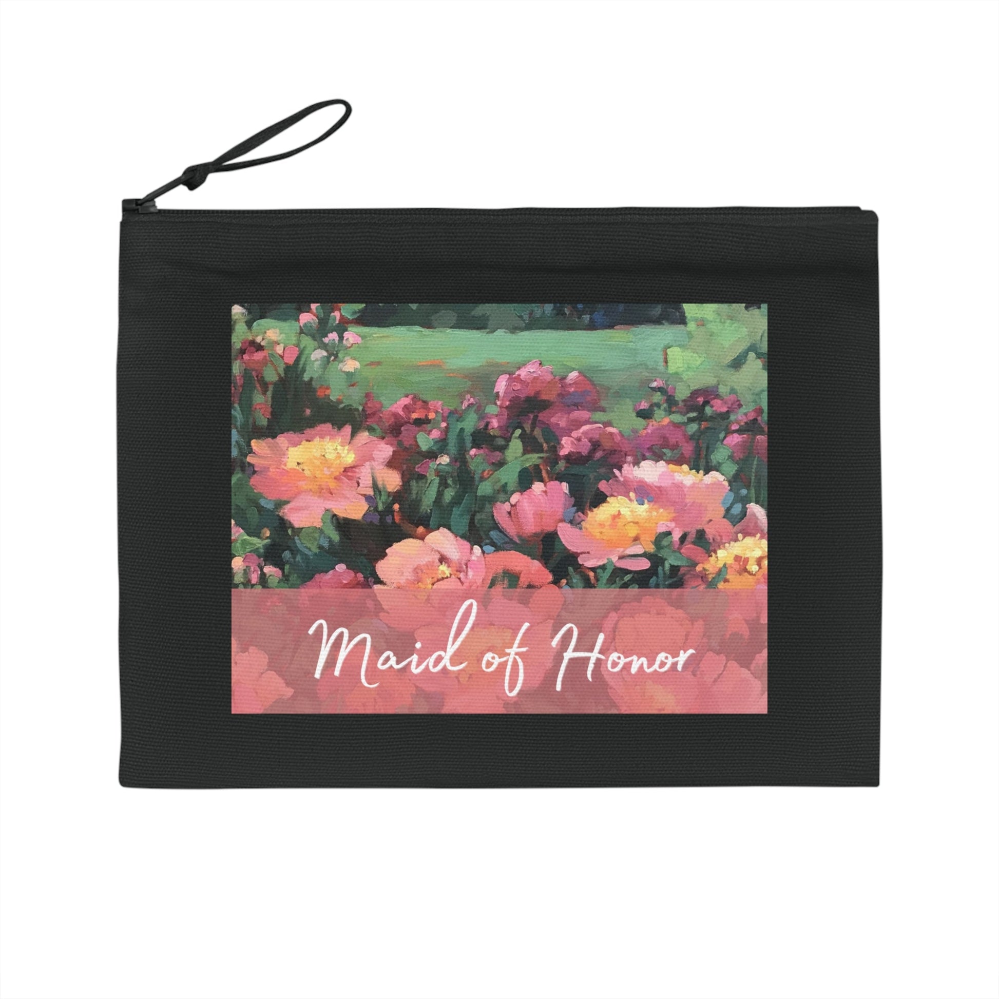 'Maid of Honor' Eco-Friendly Pouch I Bridal Collection I with 'Pink Princess' Original Artwork by American Artist Barbara Cleary-2