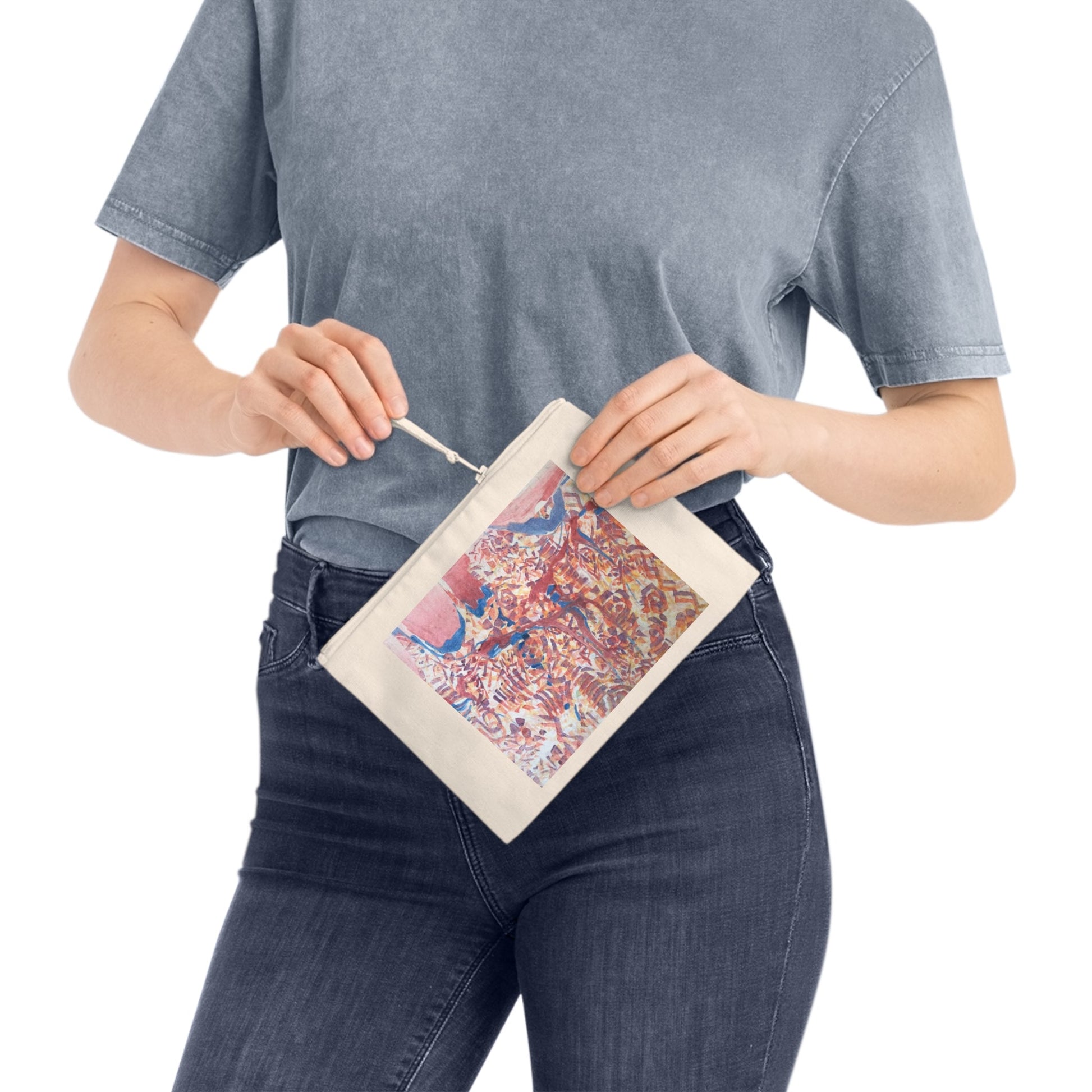 Eco-Friendly Pouch with 'Abstract Fusion' Abstract I Original Artwork by American Artist Barbara Cleary-3