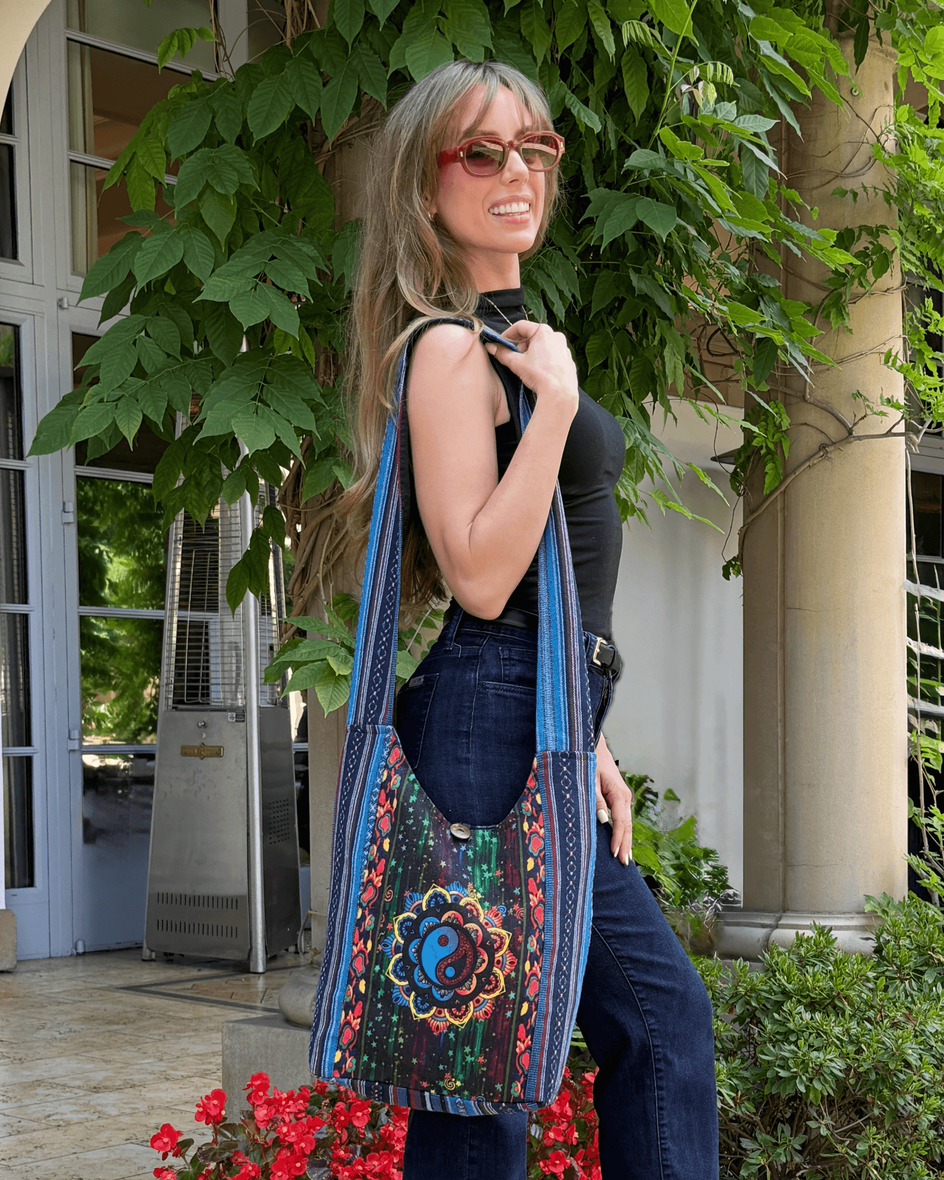 Kathmandu Collection Yin Yang Print Hobo Bag-4