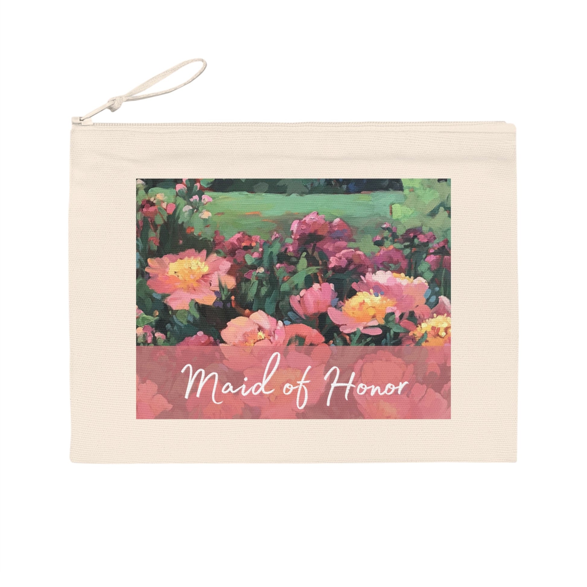 'Maid of Honor' Eco-Friendly Pouch I Bridal Collection I with 'Pink Princess' Original Artwork by American Artist Barbara Cleary-0