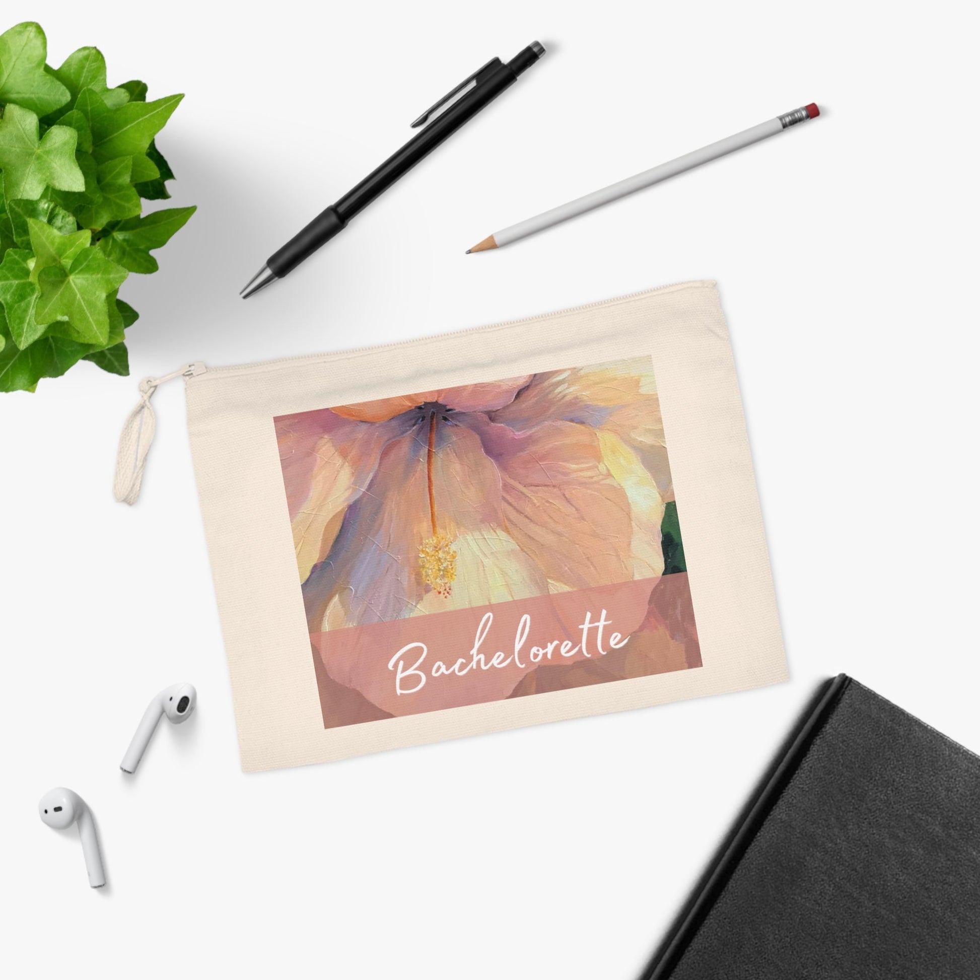 'Bachelorette' Eco-Friendly Pouch I Bridal Collection I with 'Hibiscus' Original Artwork by American Artist Barbara Cleary-4