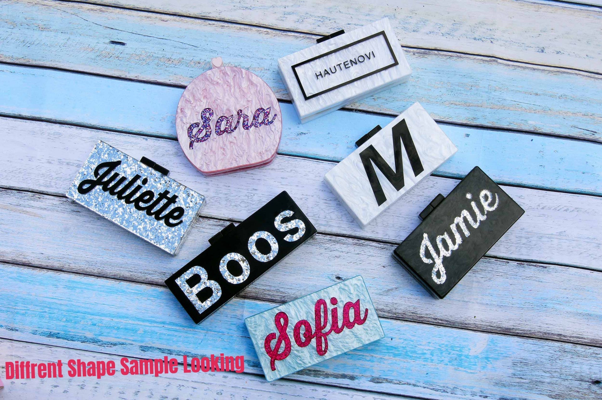 Custom Nameplate Lucite Acrylic Box Clutch Purses-Large Size-1