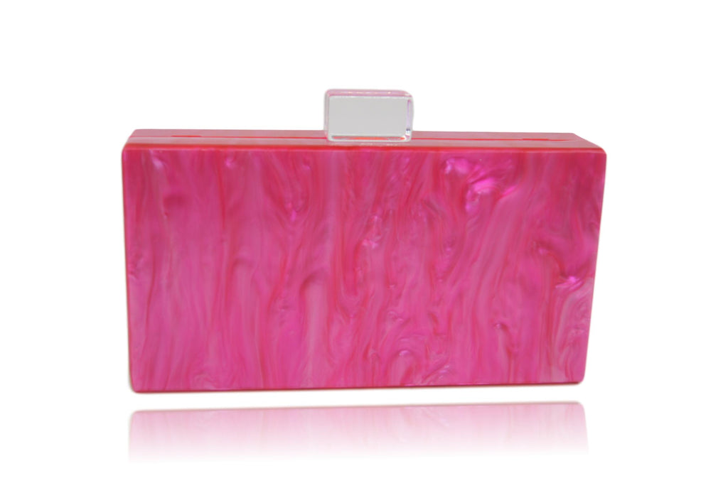 Electric Hot Pink Mother of Pearl Acrylic Box Clutch-0