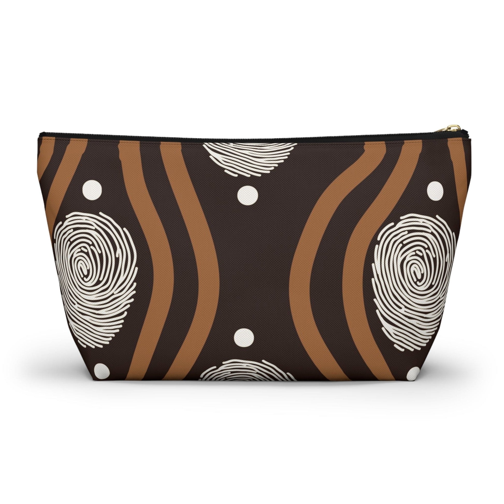 Accessory Zip Pouch Bag - Brown White Geometric Lines-3