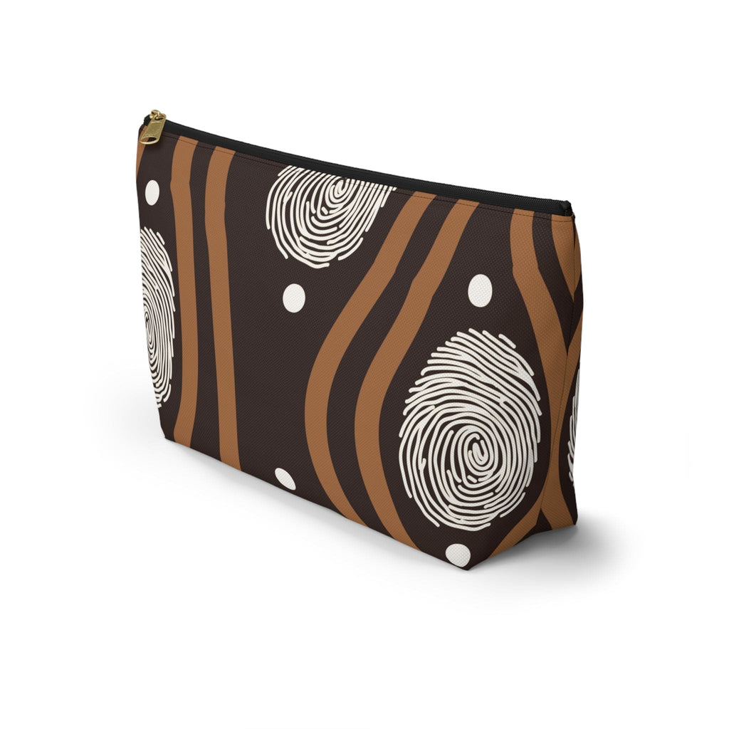 Accessory Zip Pouch Bag - Brown White Geometric Lines-4