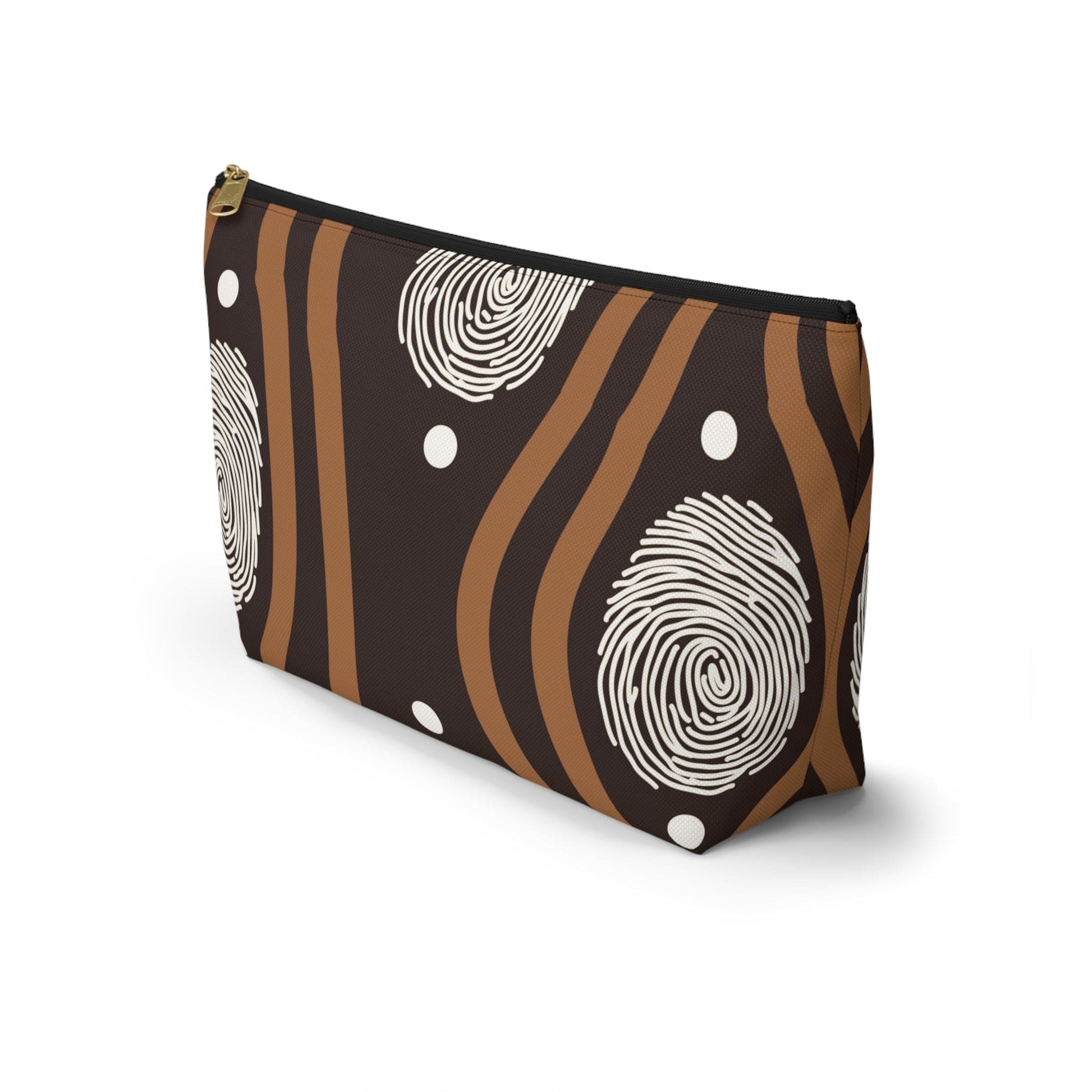 Accessory Zip Pouch Bag - Brown White Geometric Lines-4