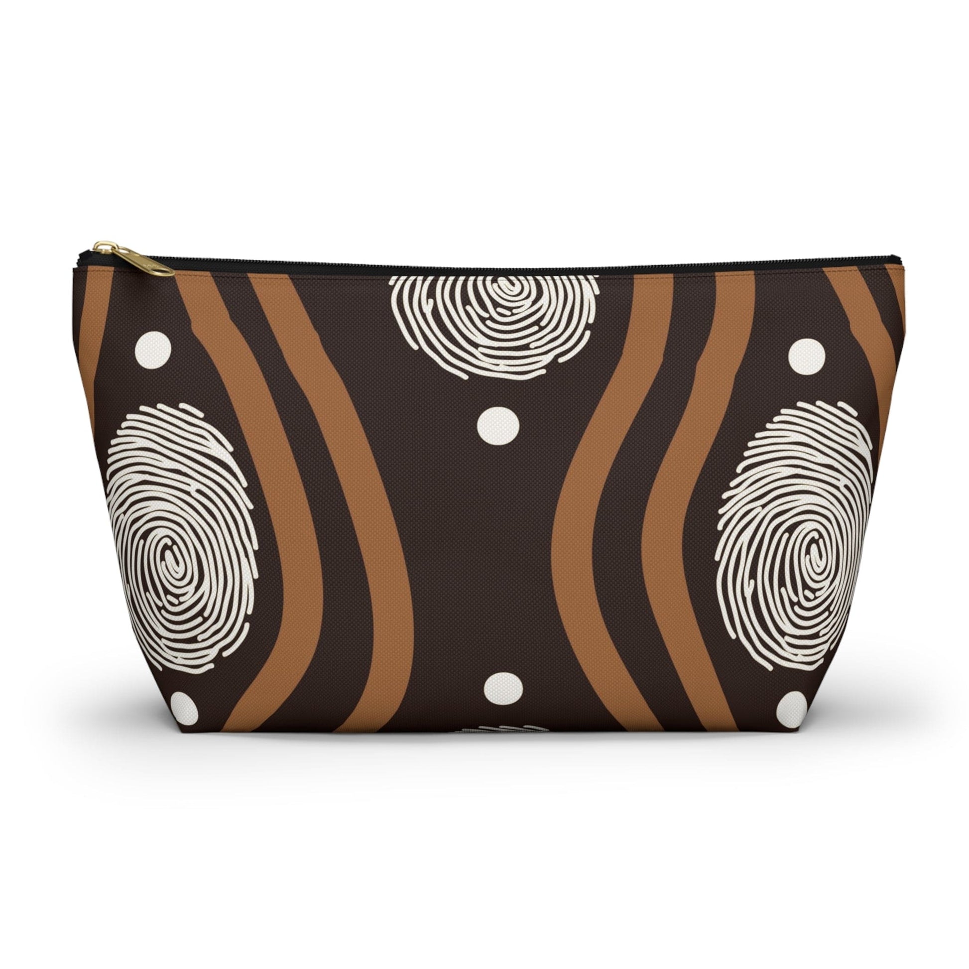 Accessory Zip Pouch Bag - Brown White Geometric Lines-0