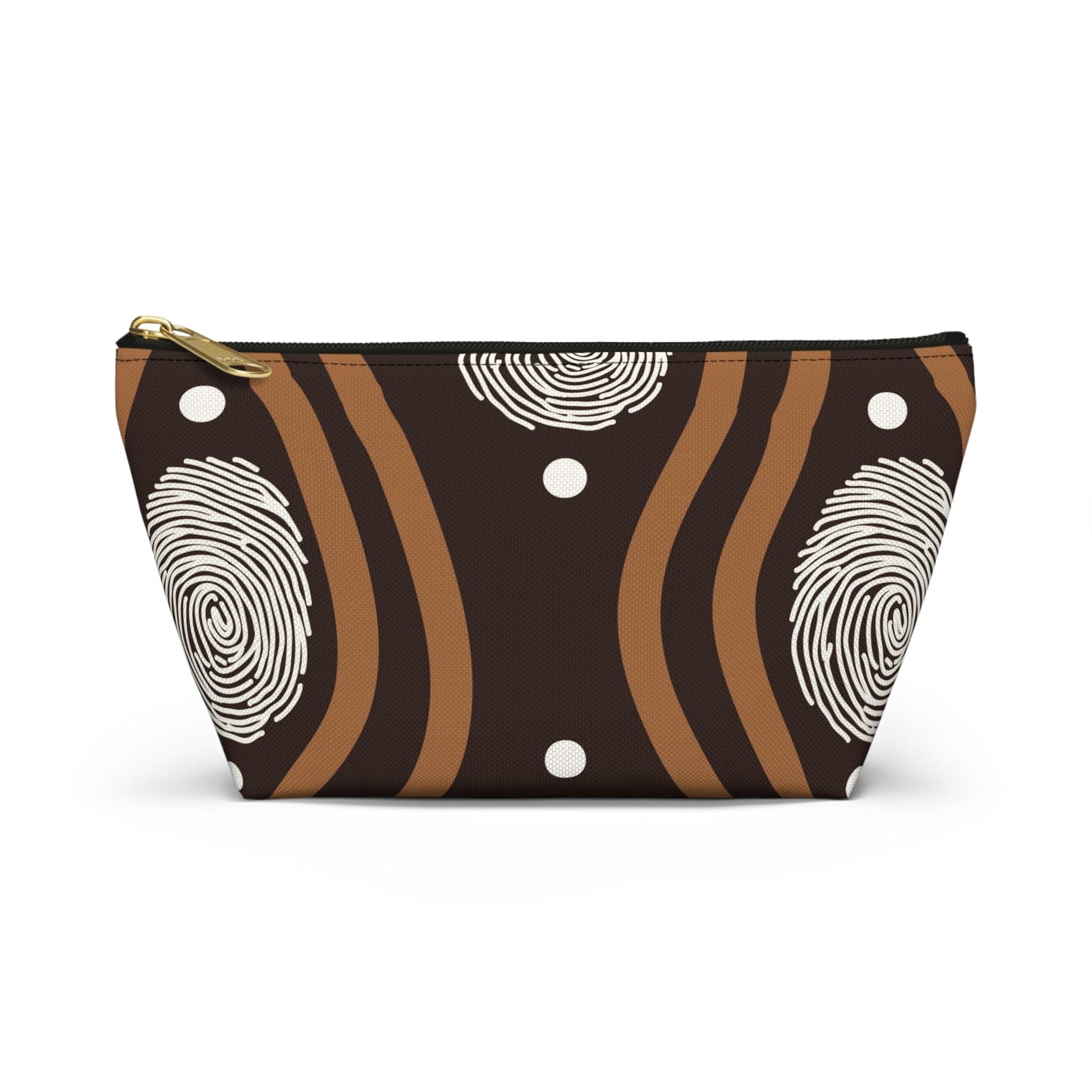 Accessory Zip Pouch Bag - Brown White Geometric Lines-2