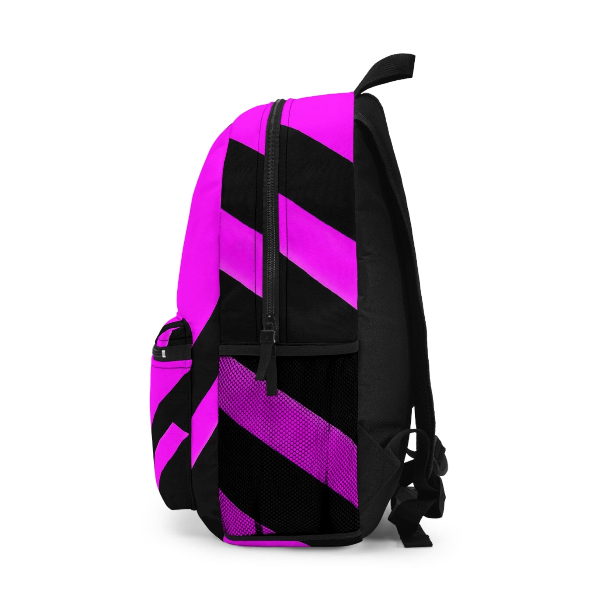 Backpack - Large Water-resistant Bag - Black and Pink Geometric Pattern-2