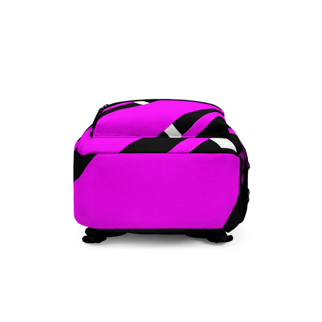 Backpack - Large Water-resistant Bag - Black and Pink Geometric Pattern-4