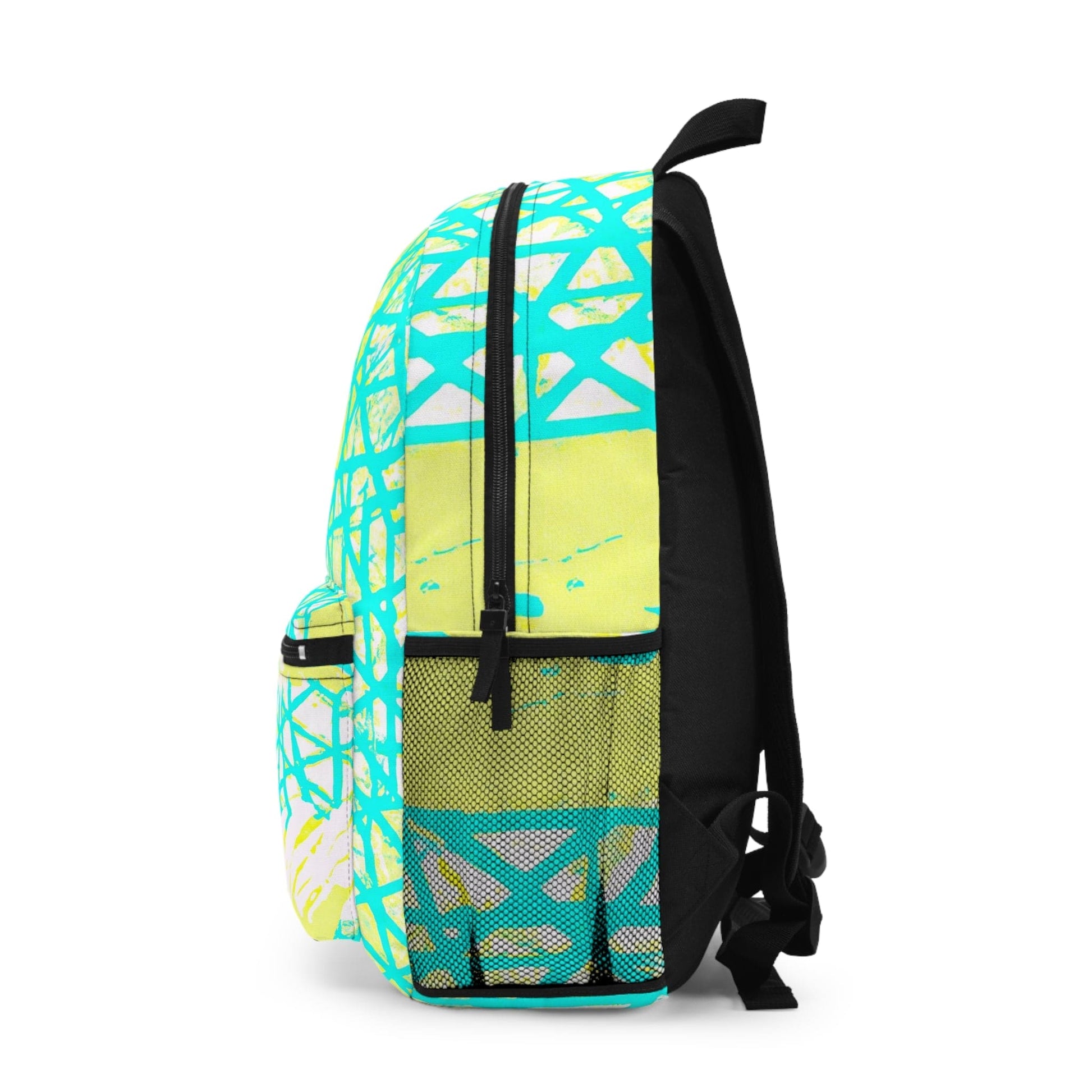 Backpack - Large Water-resistant Bag - Cyan Blue Lime Green and White Pattern-2