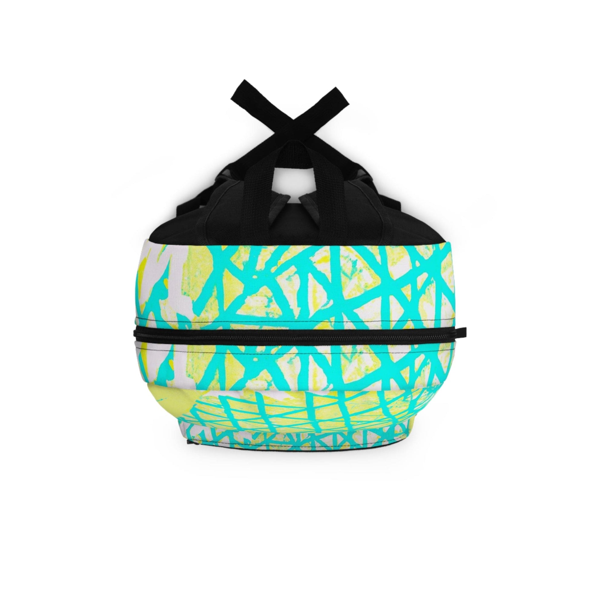 Backpack - Large Water-resistant Bag - Cyan Blue Lime Green and White Pattern-3
