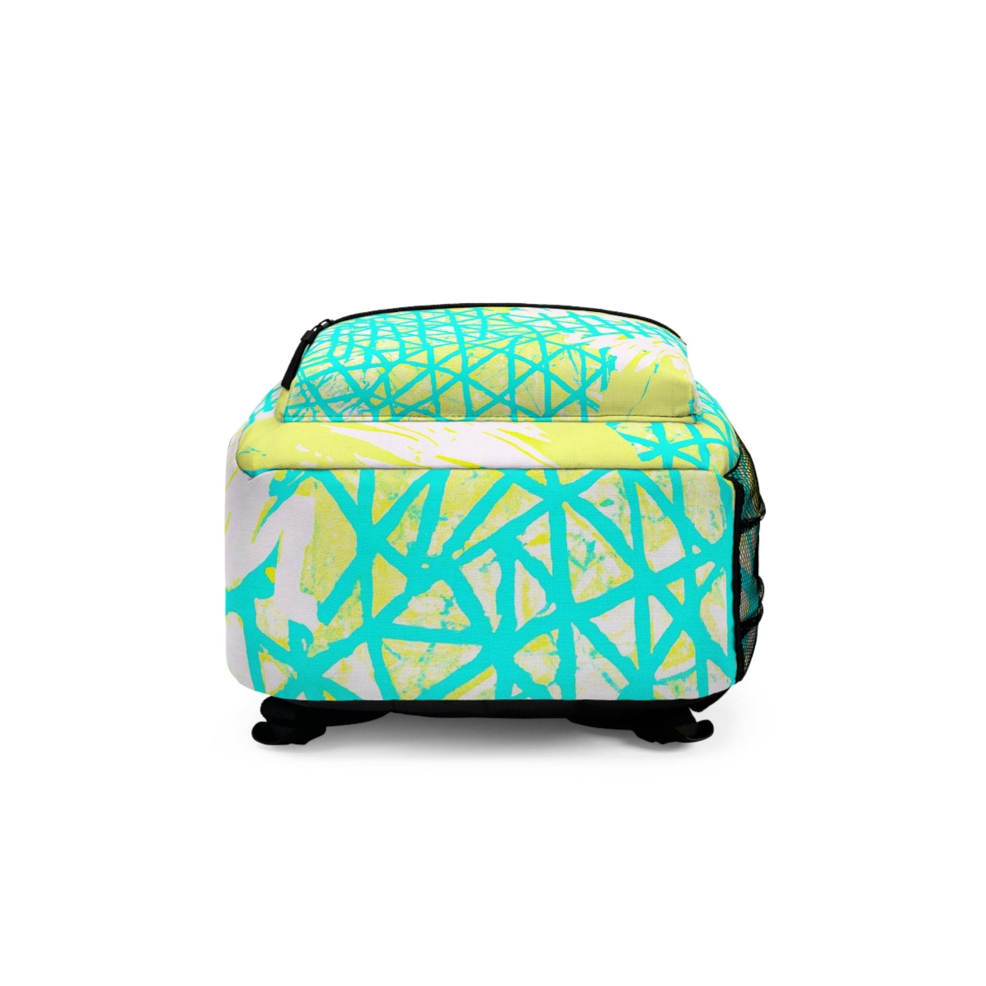Backpack - Large Water-resistant Bag - Cyan Blue Lime Green and White Pattern-4