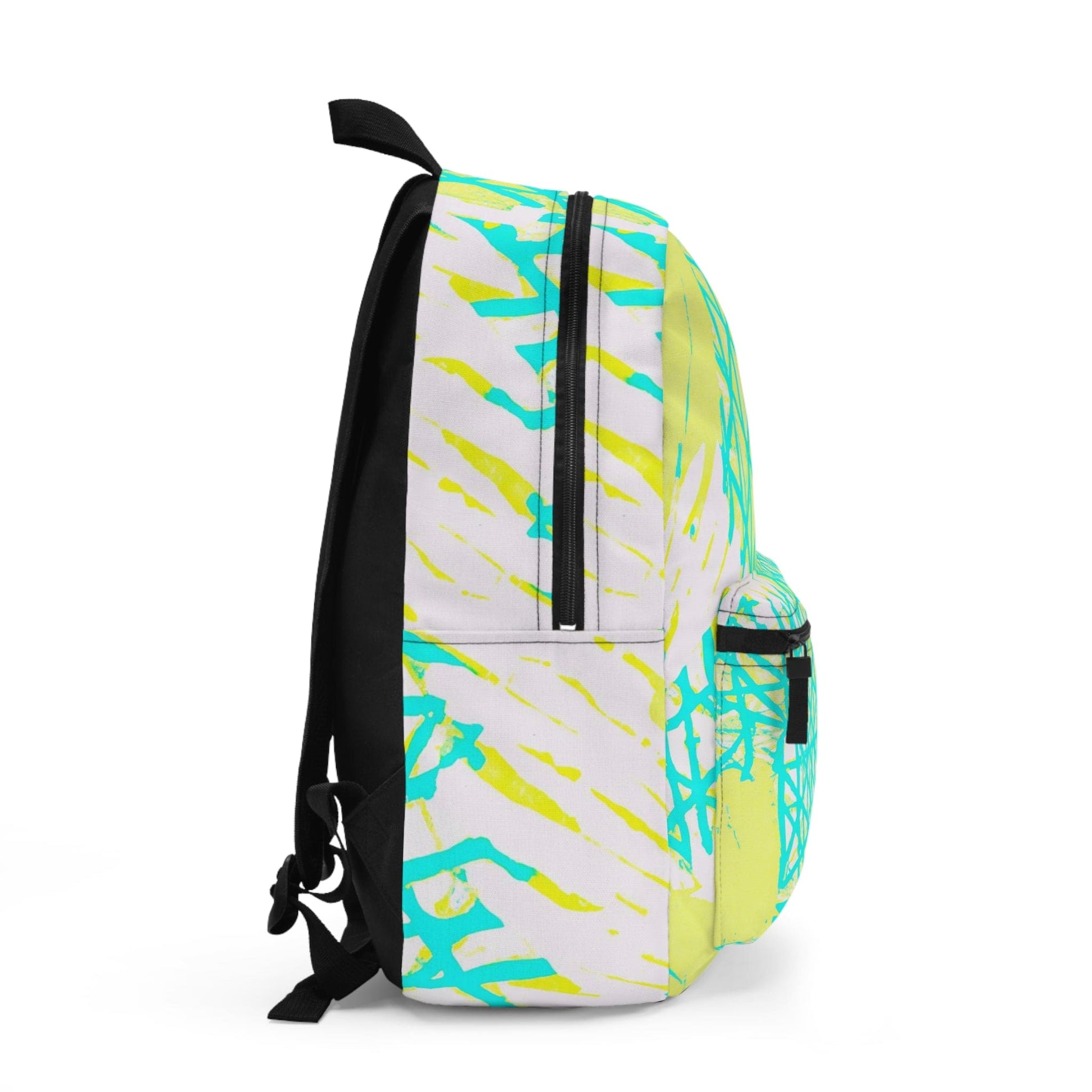 Backpack - Large Water-resistant Bag - Cyan Blue Lime Green and White Pattern-1