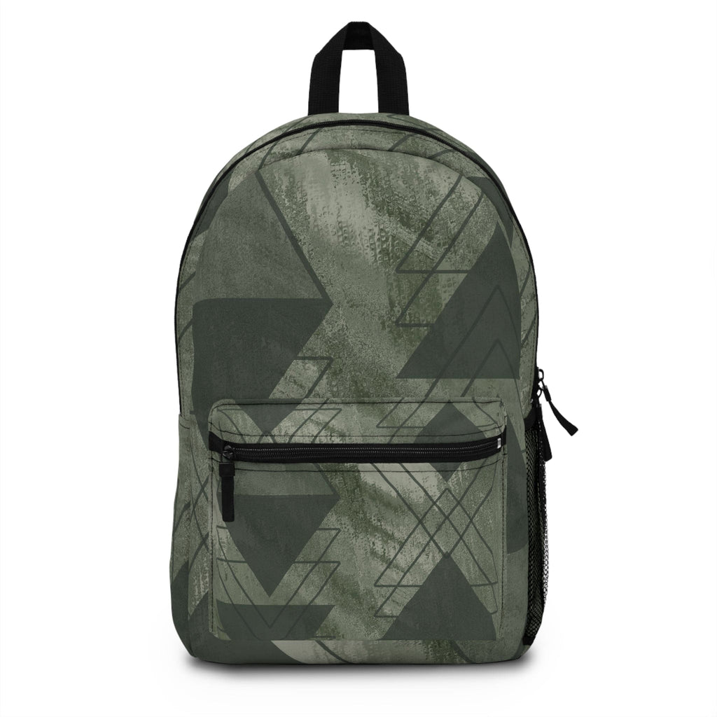 Backpack - Large Water-resistant Bag - Olive Green Triangular Colorblock-0