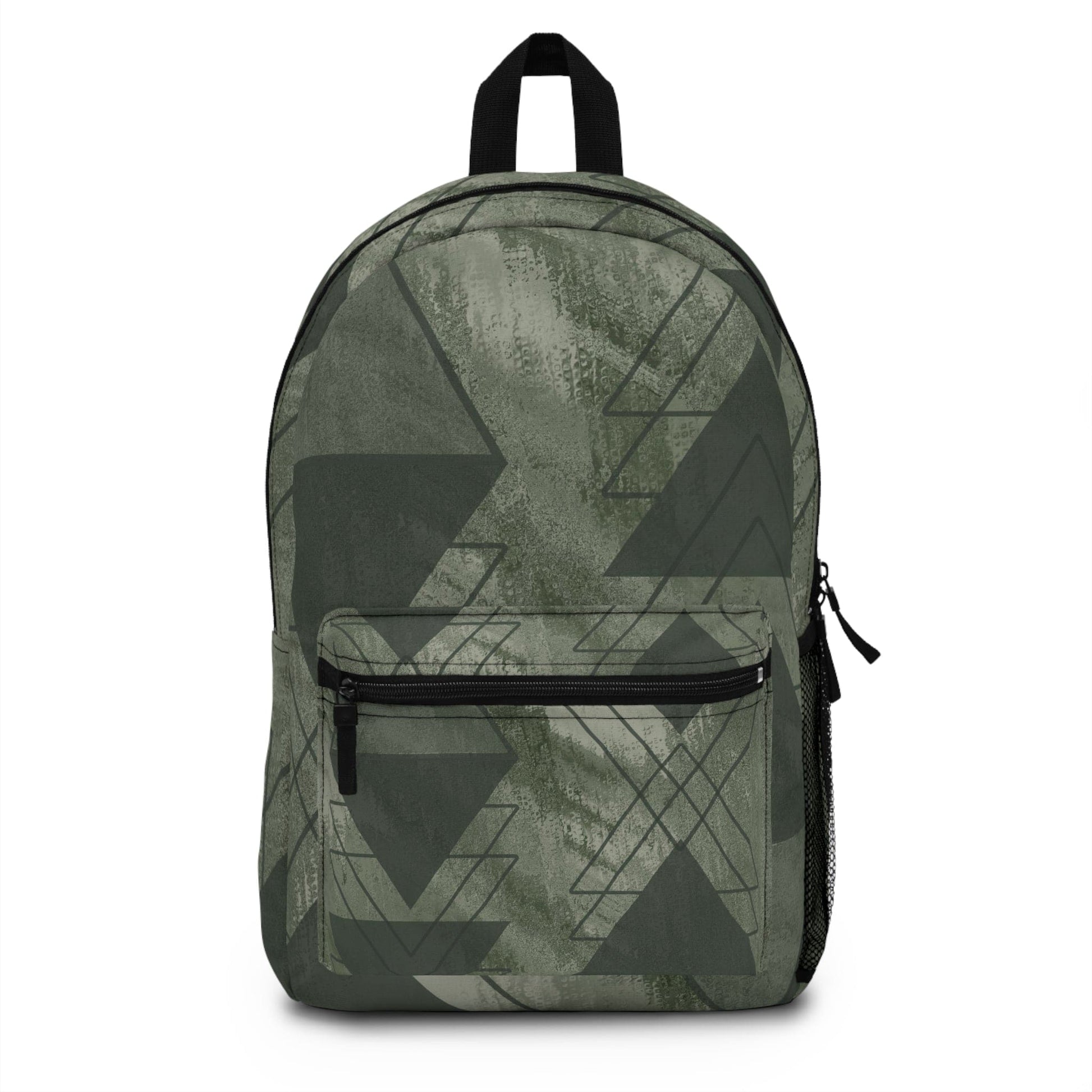 Backpack - Large Water-resistant Bag - Olive Green Triangular Colorblock-0