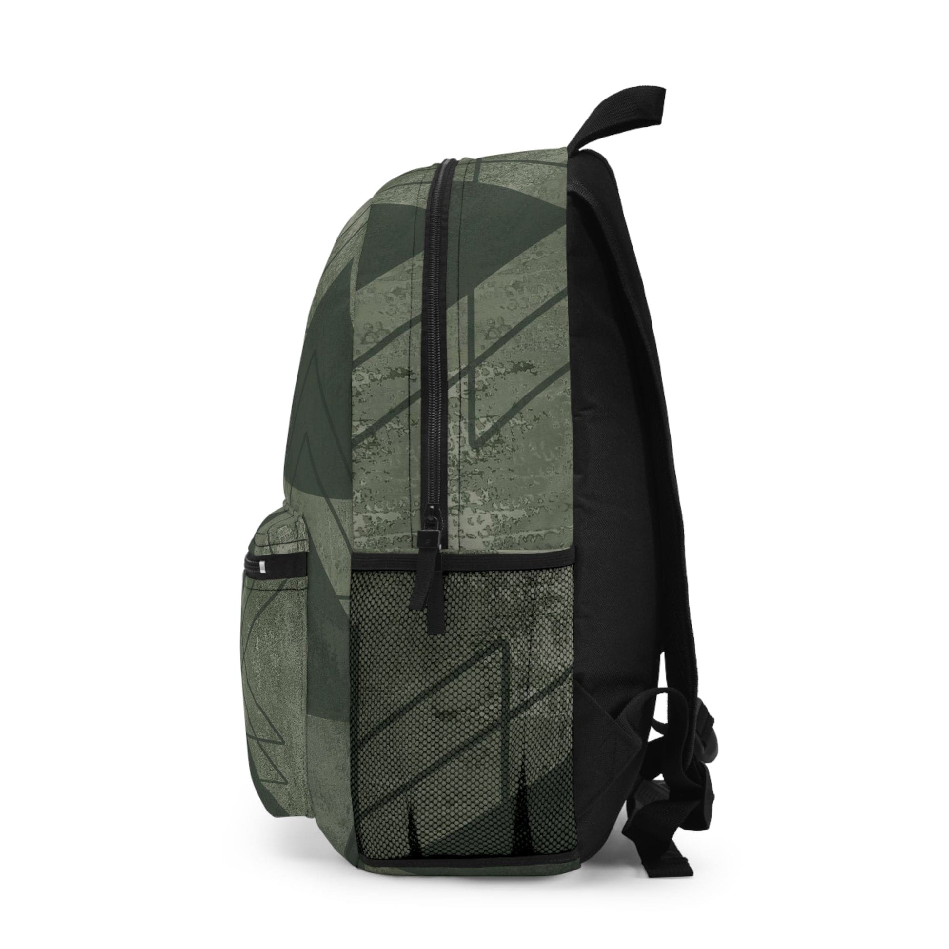Backpack - Large Water-resistant Bag - Olive Green Triangular Colorblock-2