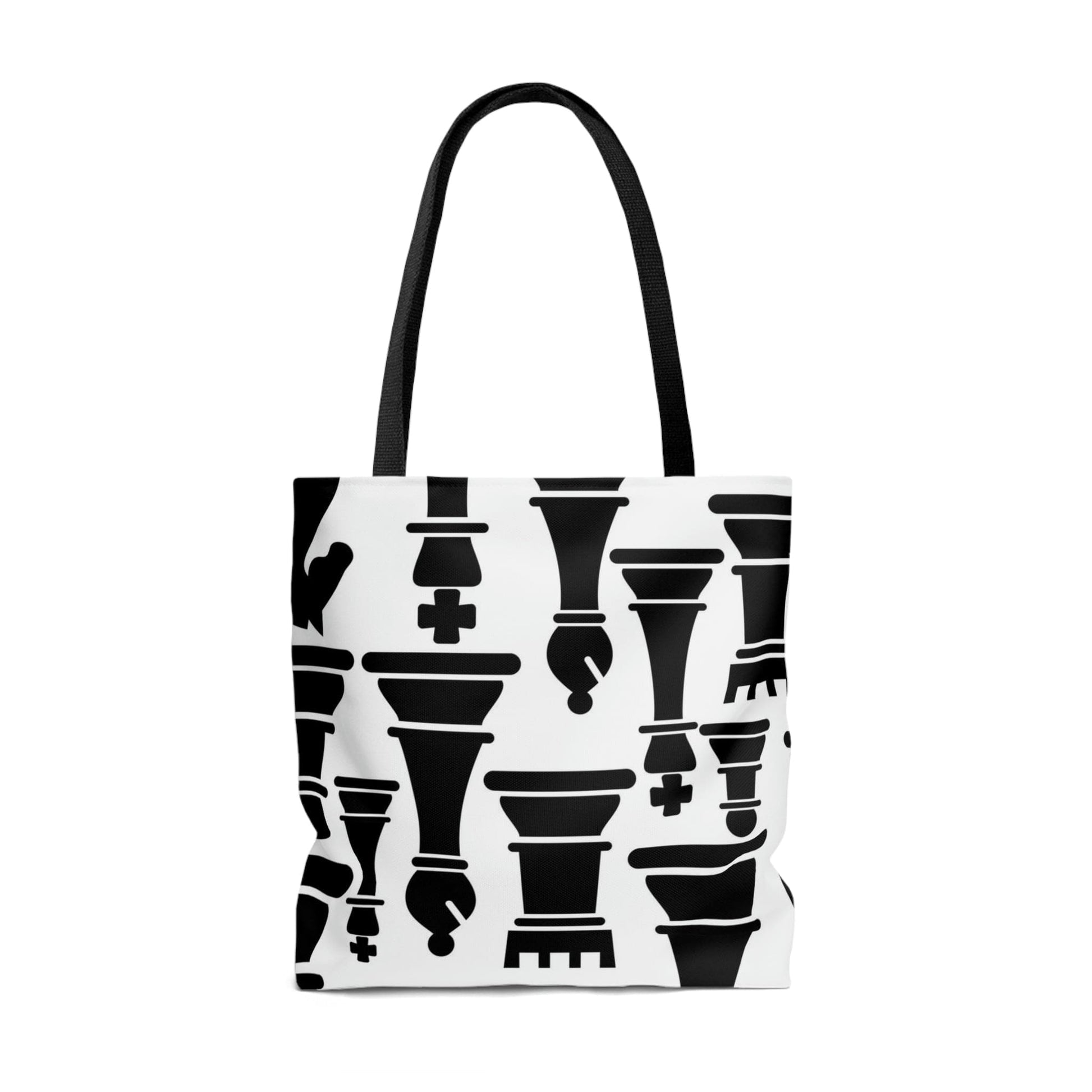 Large Tote Bag - Black and White Chess Print-1