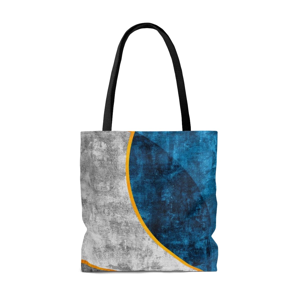 Large Tote Bag - Black Blue Grey Circular Geometric Print-1