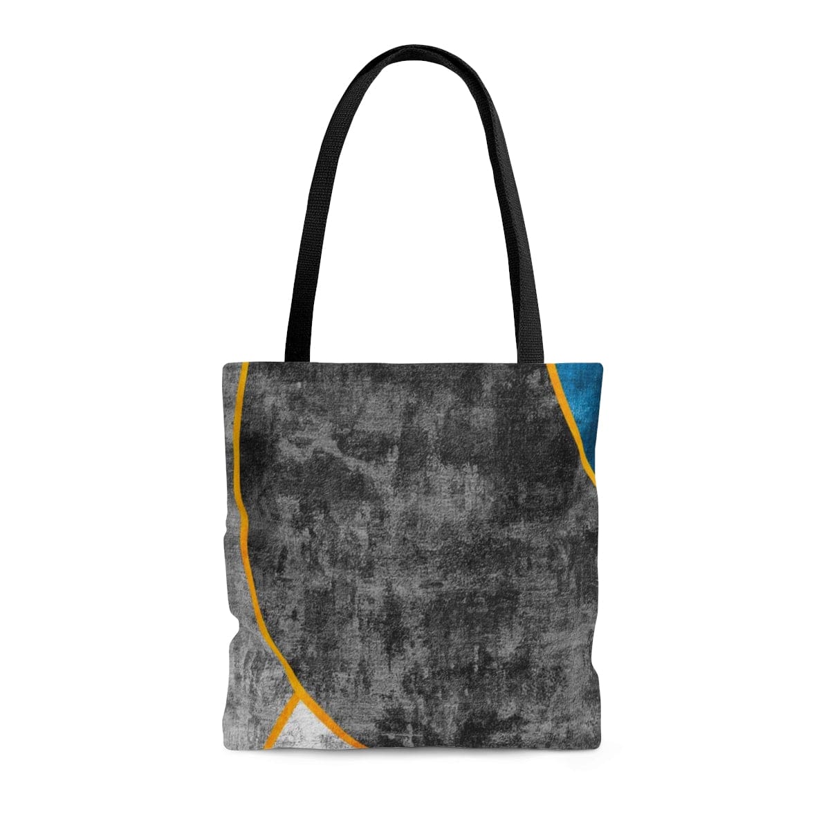 Large Tote Bag - Black Blue Grey Circular Geometric Print-4