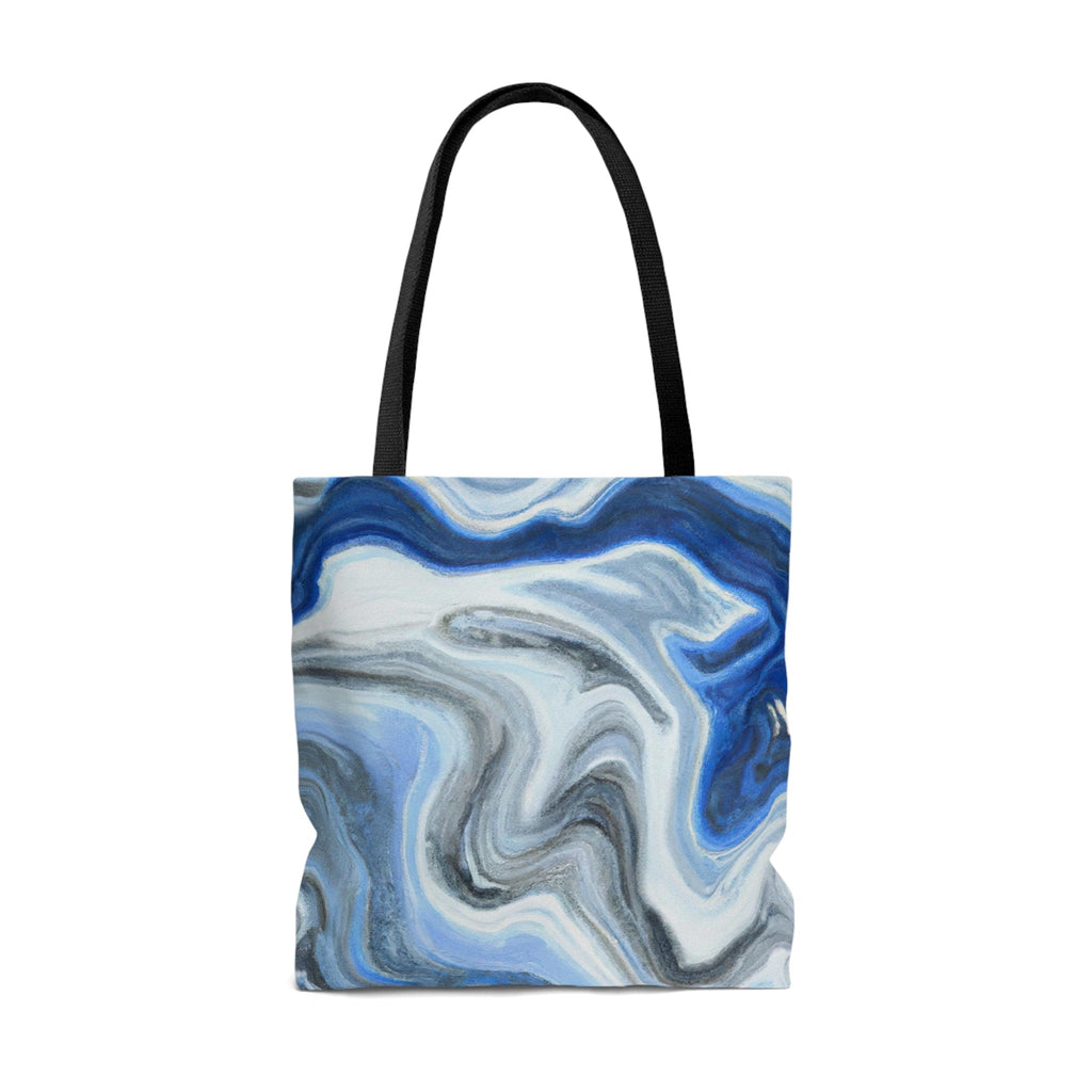 Large Tote Bag Blue White Grey Marble Pattern-3