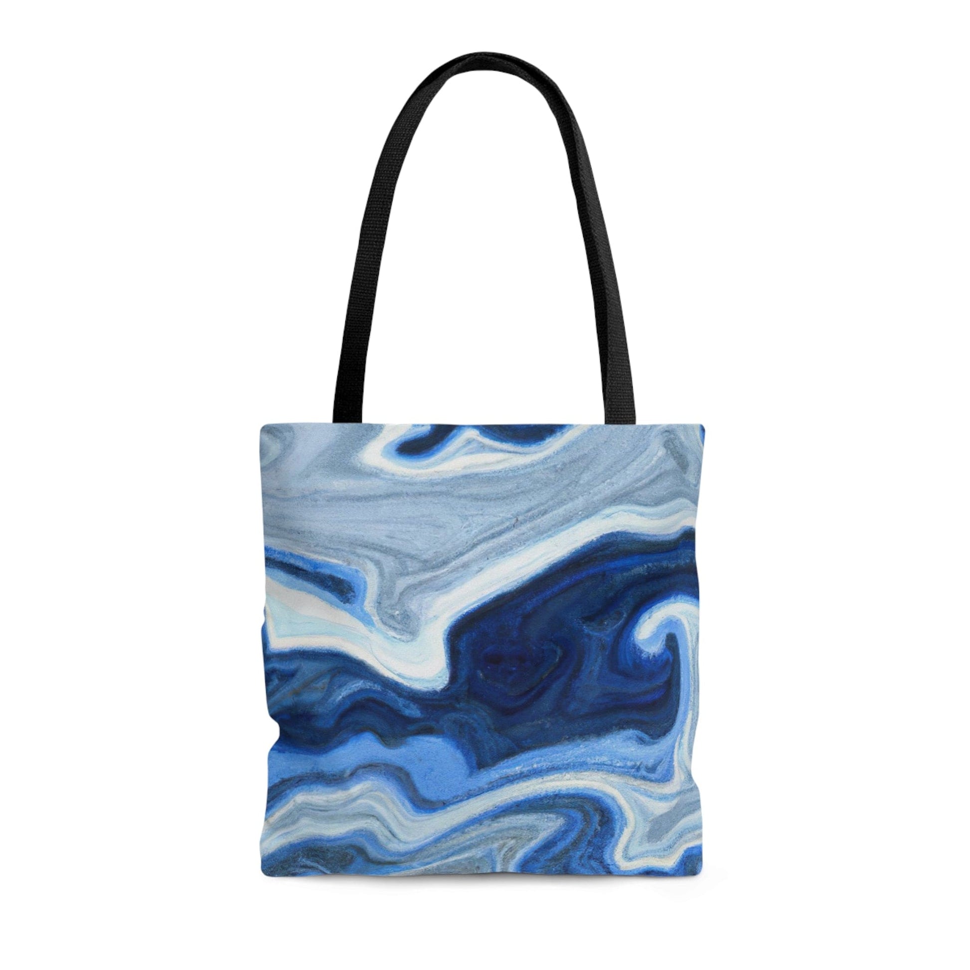 Large Tote Bag Blue White Grey Marble Pattern-2