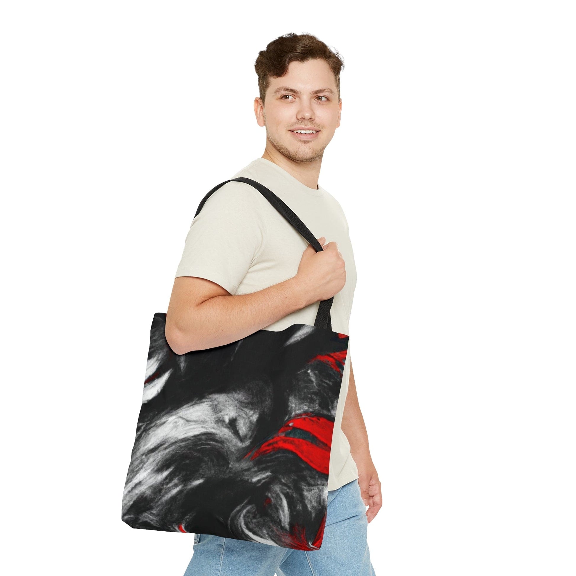 Large Tote Bag Decorative Black Red White Abstract Seamless Pattern-4
