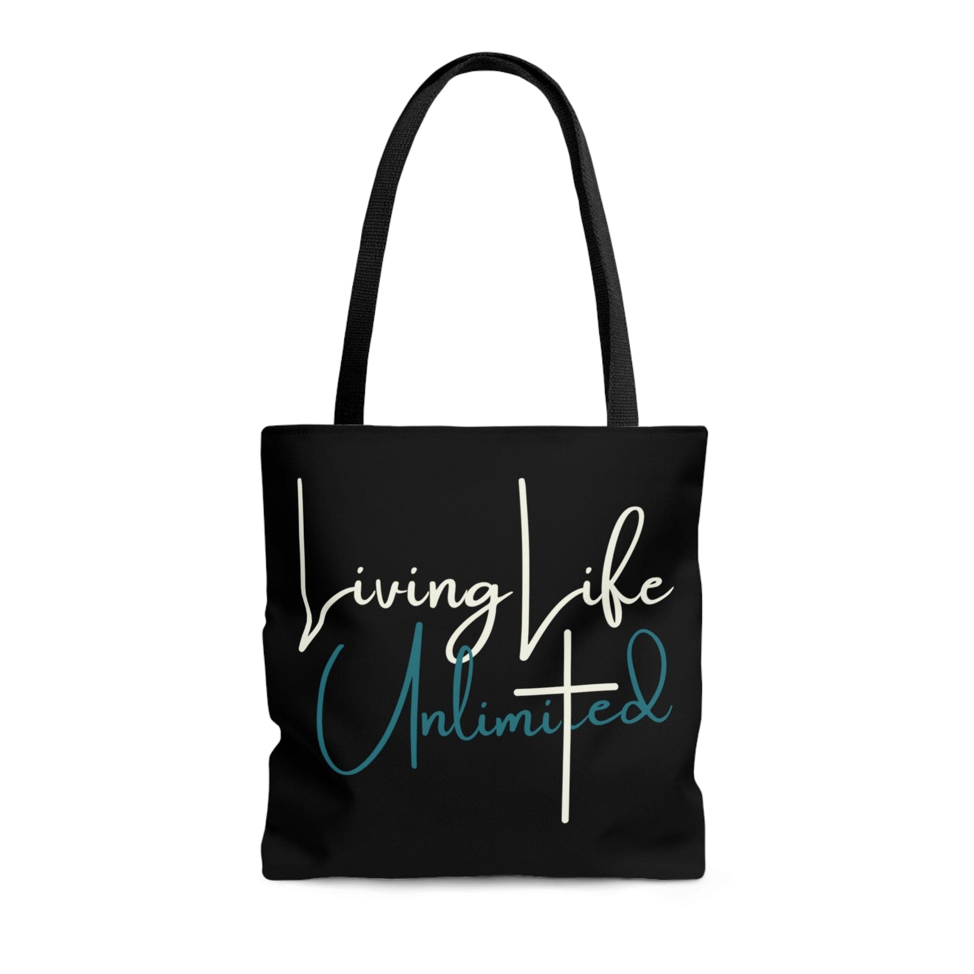 Large Tote Bag Living Life Unlimited - Inspirational Motivation - White and Green-1