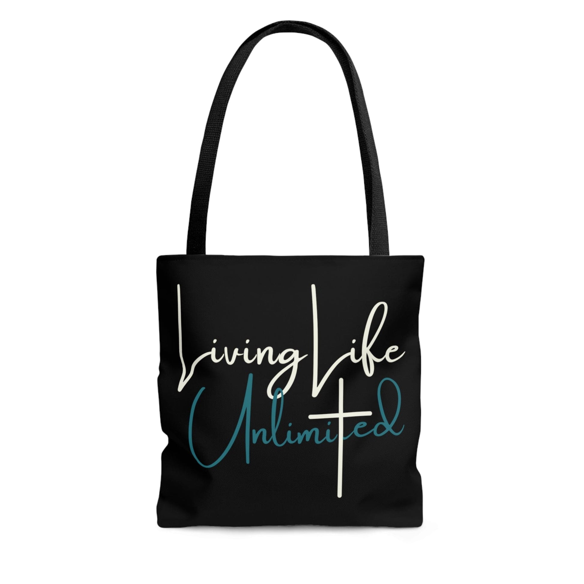 Large Tote Bag Living Life Unlimited - Inspirational Motivation - White and Green-0