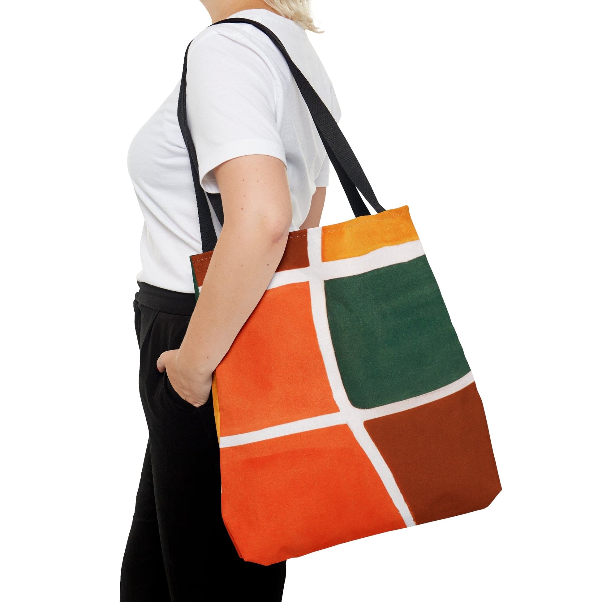 Large Tote Bag Orange Green Boho Pattern-4