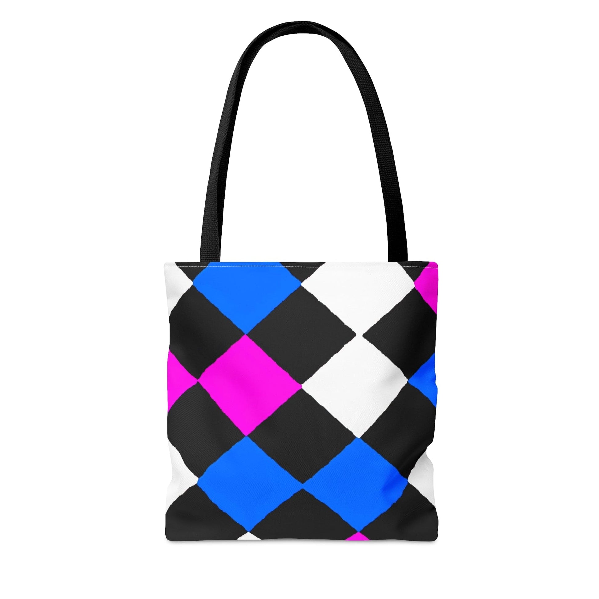 Large Tote Bag Pink Blue Checkered Pattern-3