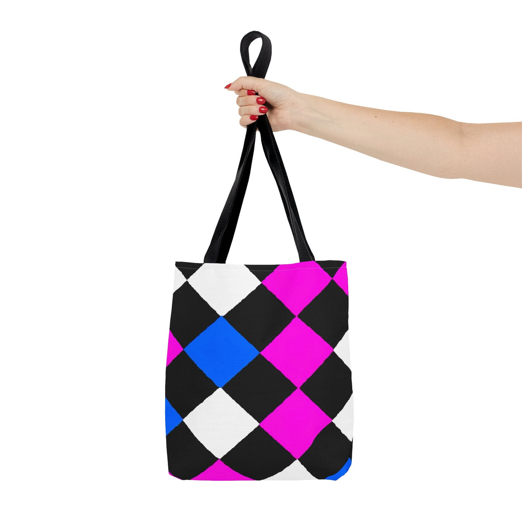 Large Tote Bag Pink Blue Checkered Pattern-4