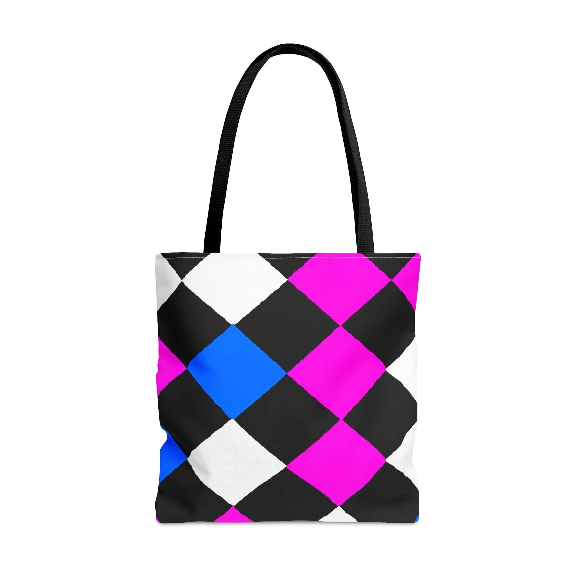 Large Tote Bag Pink Blue Checkered Pattern-1