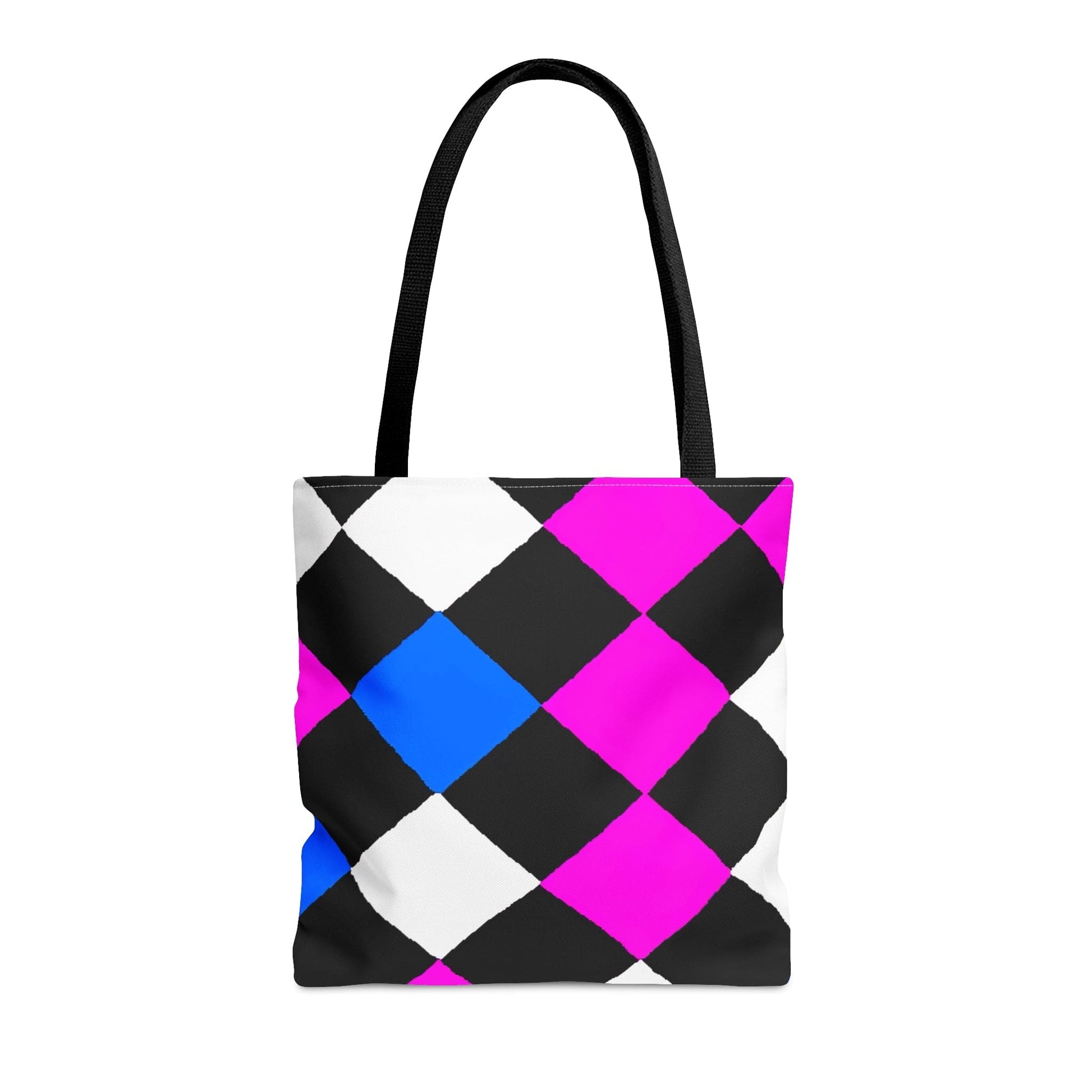 Large Tote Bag Pink Blue Checkered Pattern-2