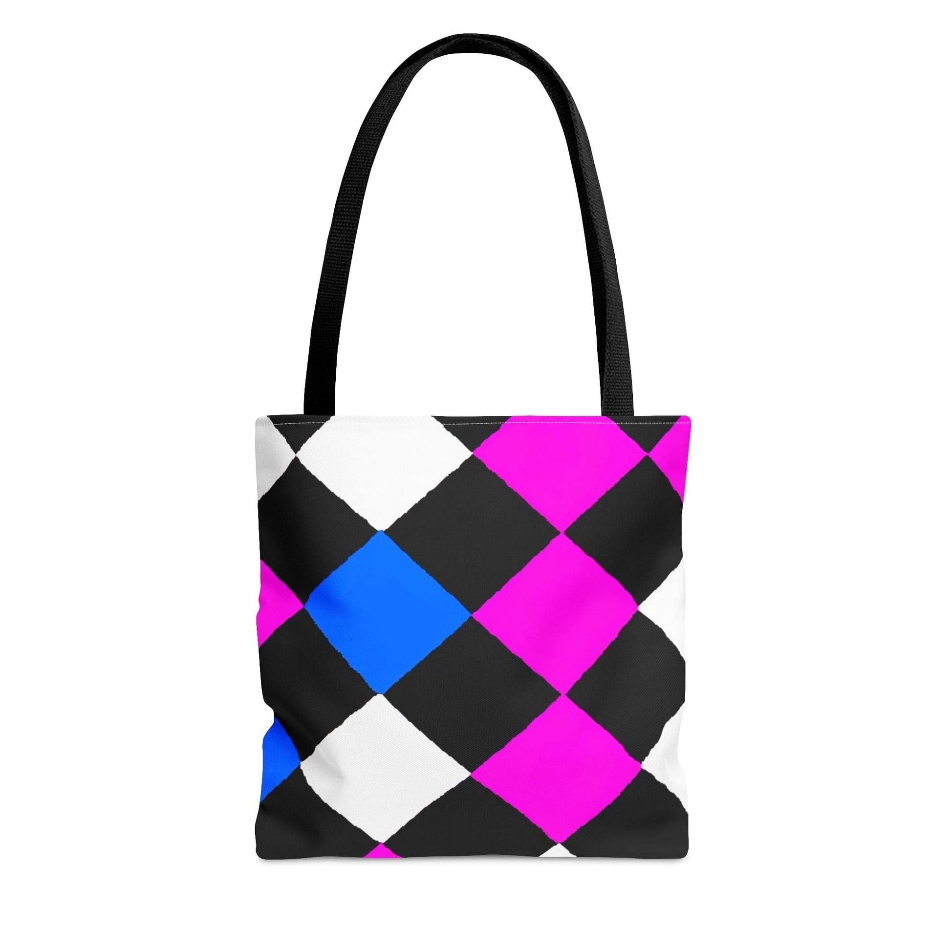 Large Tote Bag Pink Blue Checkered Pattern-0