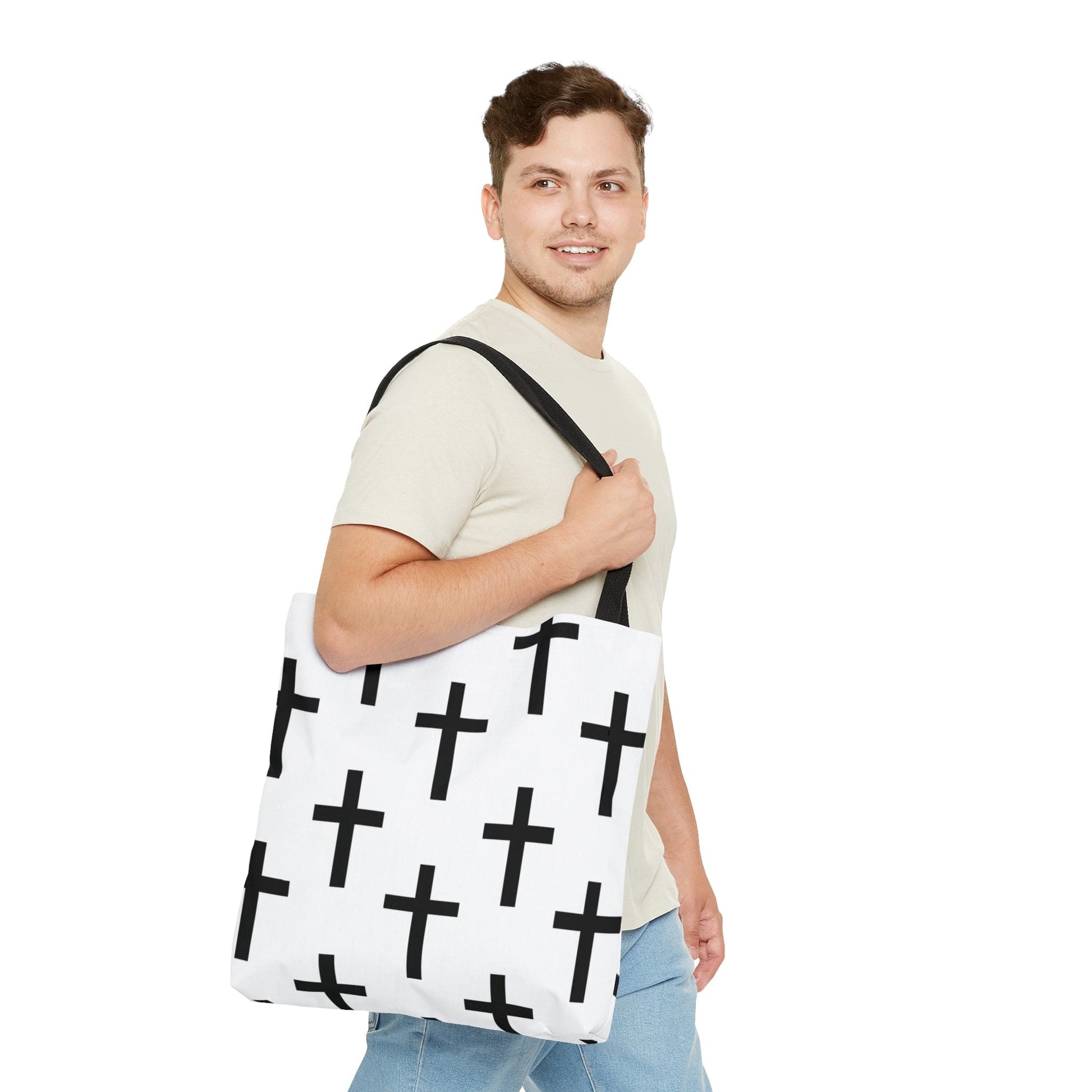 Large Tote Bag White and Black Seamless Cross Pattern-4