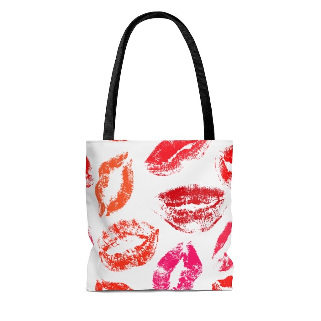 Large Tote Bags - Xoxo White and Red Lipstick Kisses Style Shoulder Bag-1