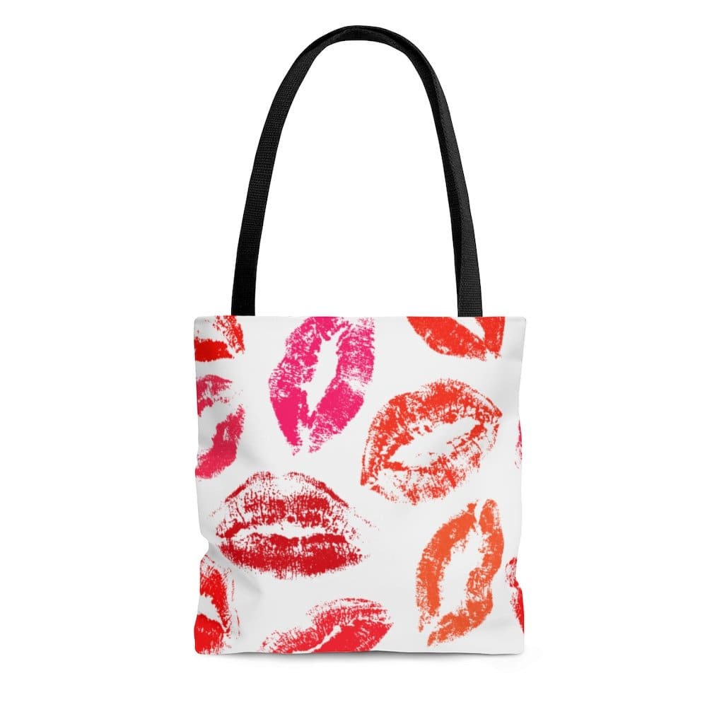 Large Tote Bags - Xoxo White and Red Lipstick Kisses Style Shoulder Bag-0
