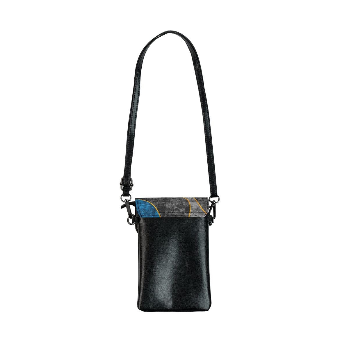 Crossbody Cell Phone Purse - Black Blue Grey Circular Geometric Print-1