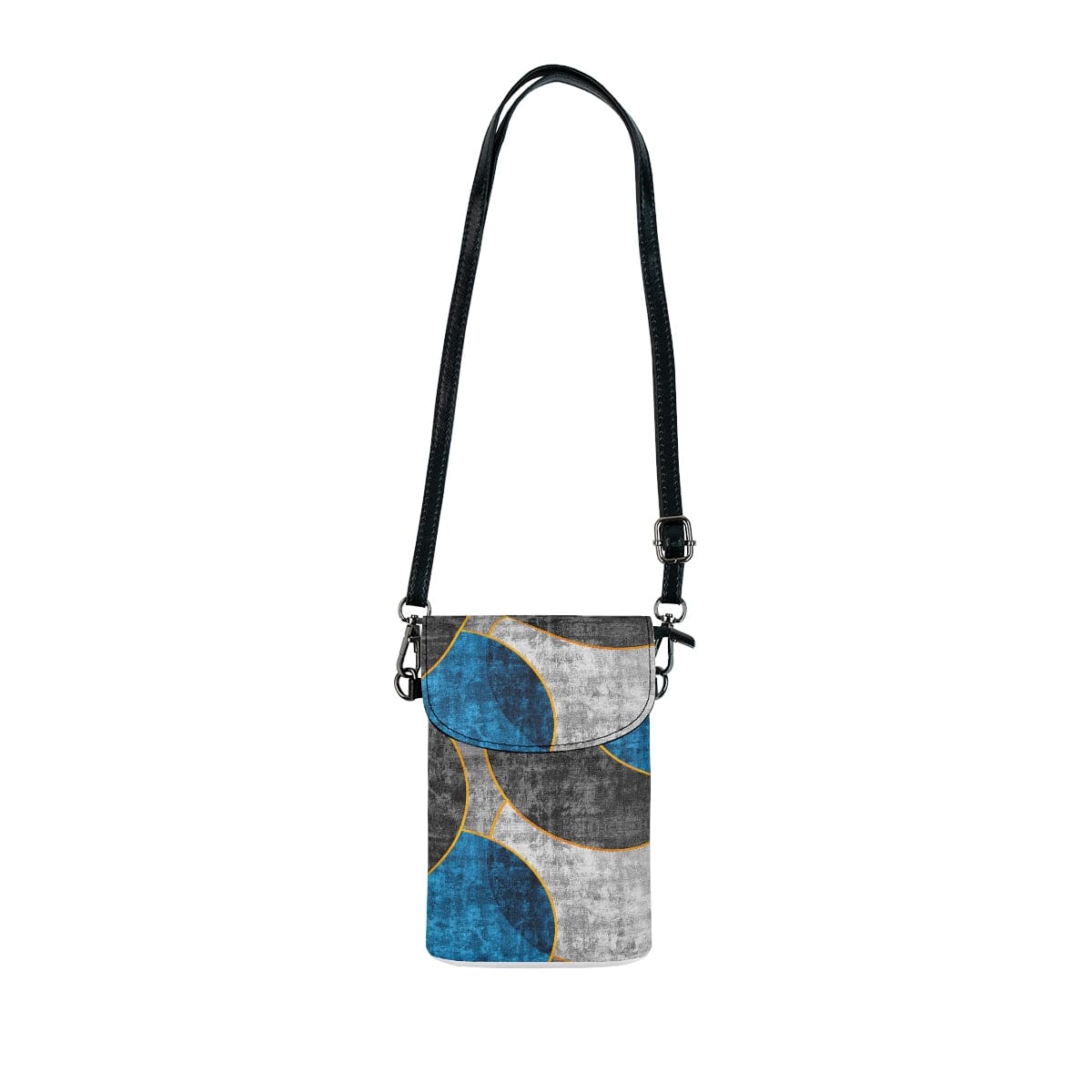 Crossbody Cell Phone Purse - Black Blue Grey Circular Geometric Print-0