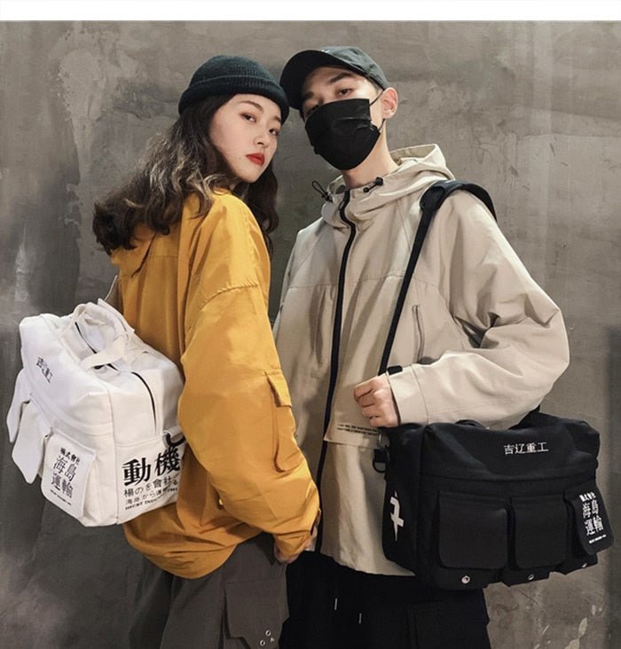 DARK Hip Hop Men's Backpacks Women Hasp Vintage Ribbon Korean Canvas Streetwear Harajuku Backpacks School Bags-1